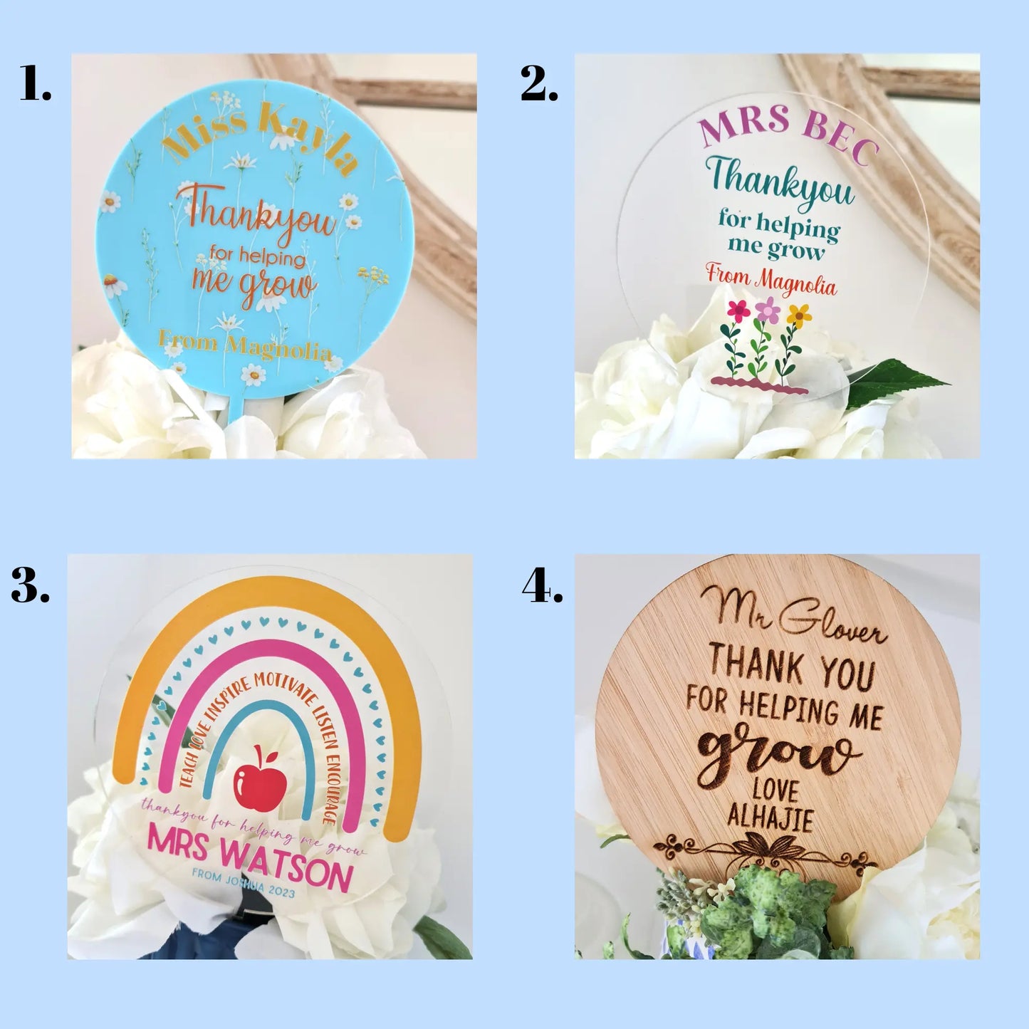 Custom Teacher Gift Planter Stick – Acrylic or Wooden Design Evermore Gifts & Favours