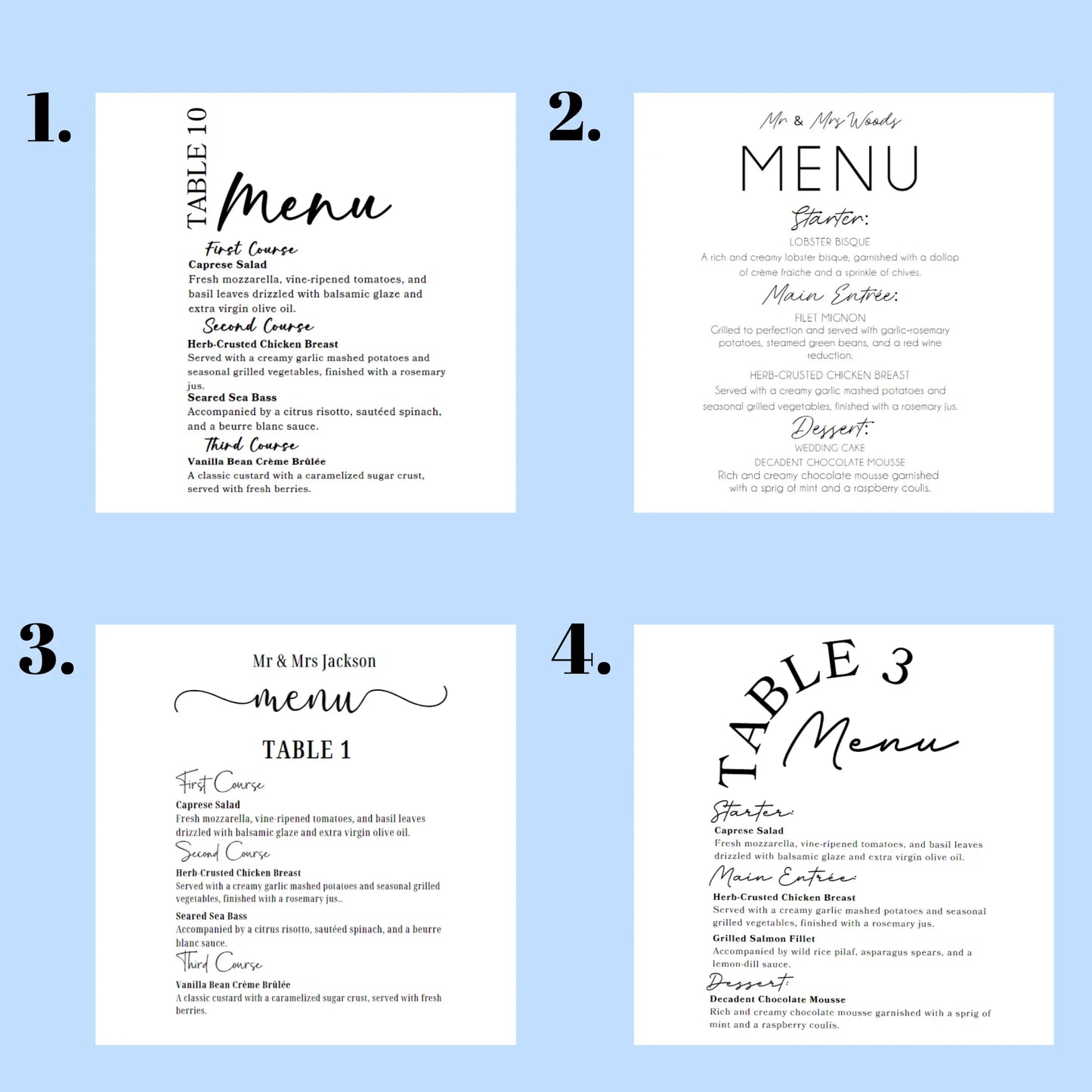 Modern Acrylic Wedding Menu – Custom Fonts and Layout Options Evermore Gifts & Favours