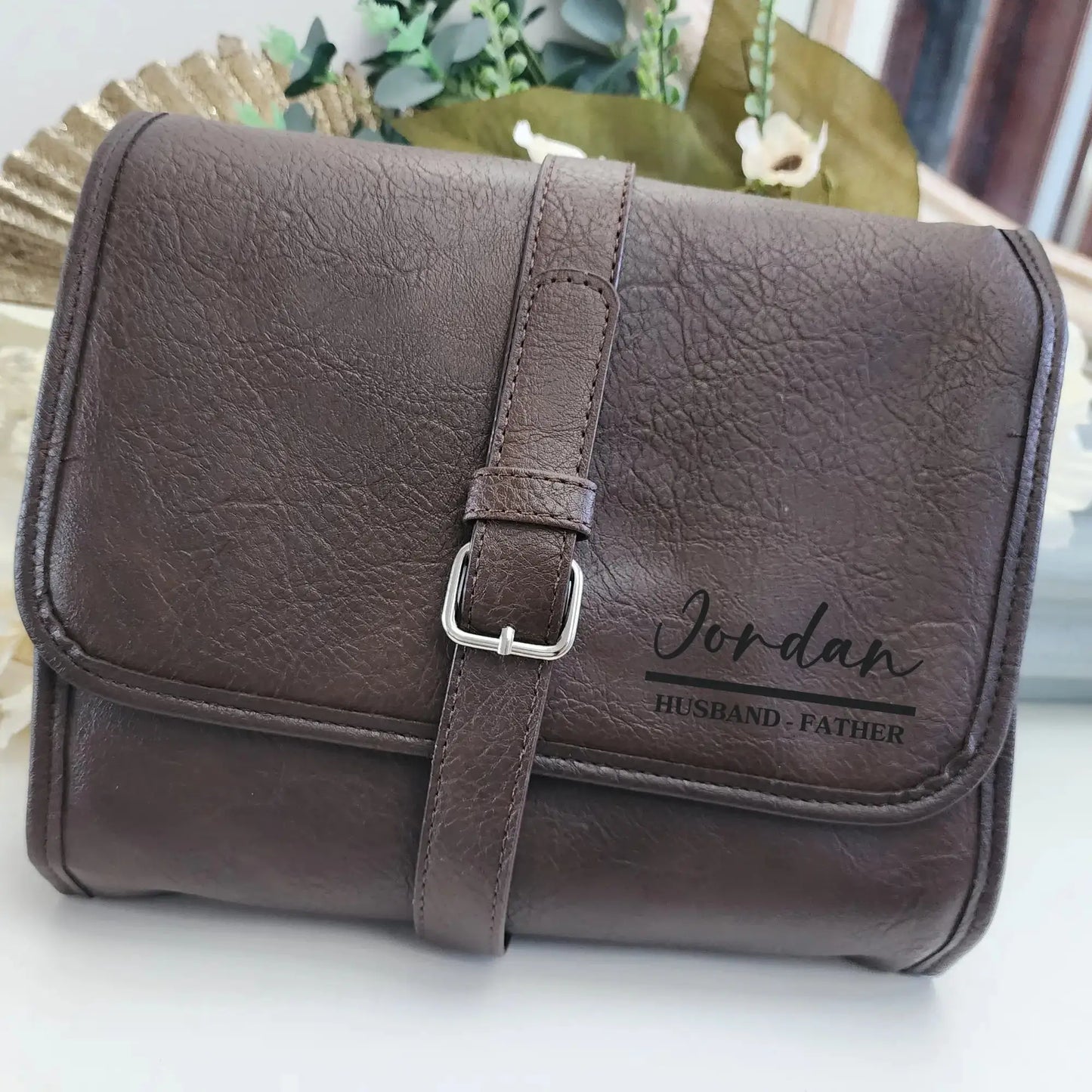 Personalised Father’s Day PU Leather Toiletry Bag – Custom Gift for Dad Evermore Gifts & Favours