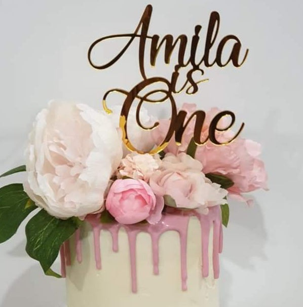 Elegant Script Birthday Cake Topper – Custom Colour Options