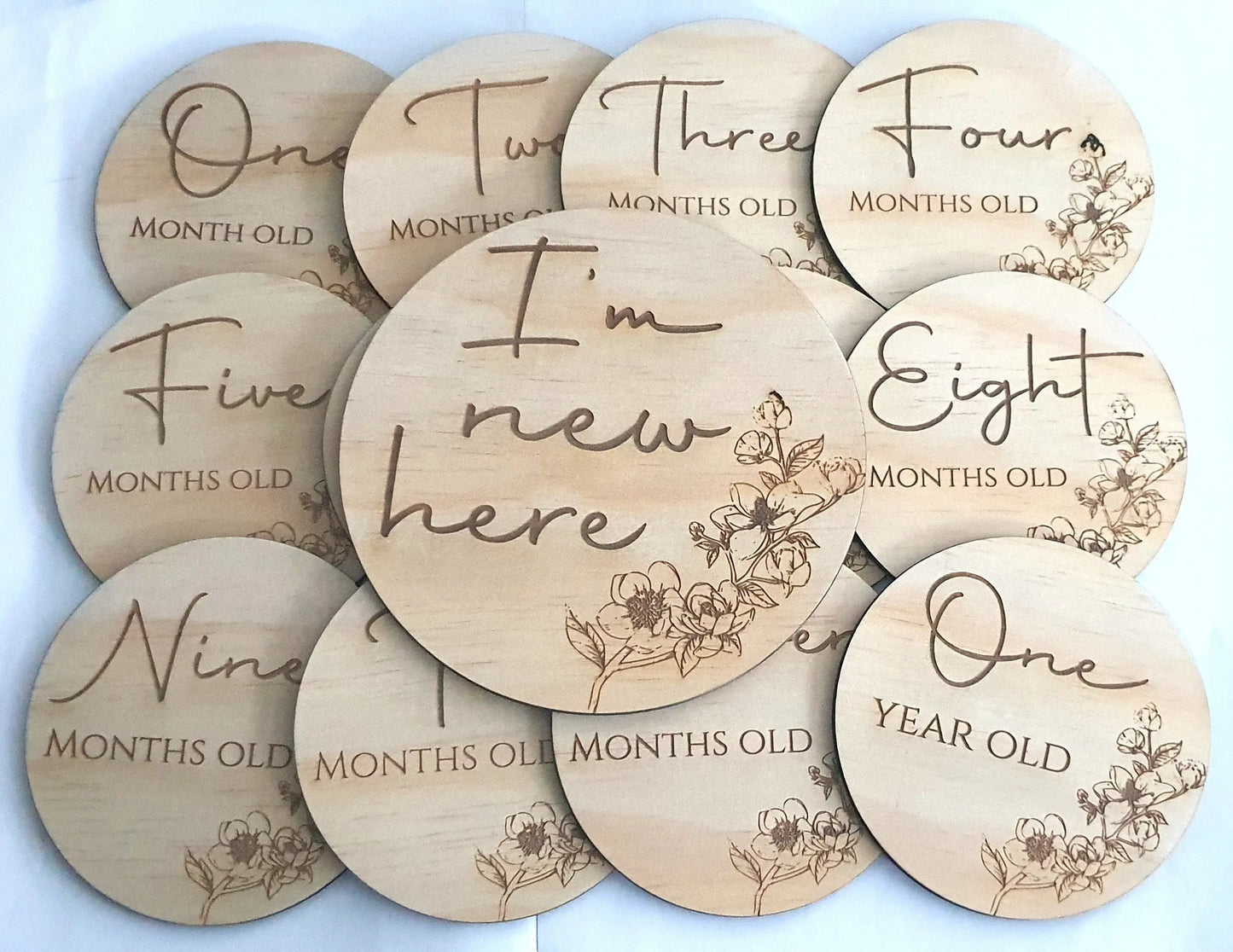Personalised Baby Milestone Disks – Monthly Set with Custom Birth Disk Evermore Gifts & Favours