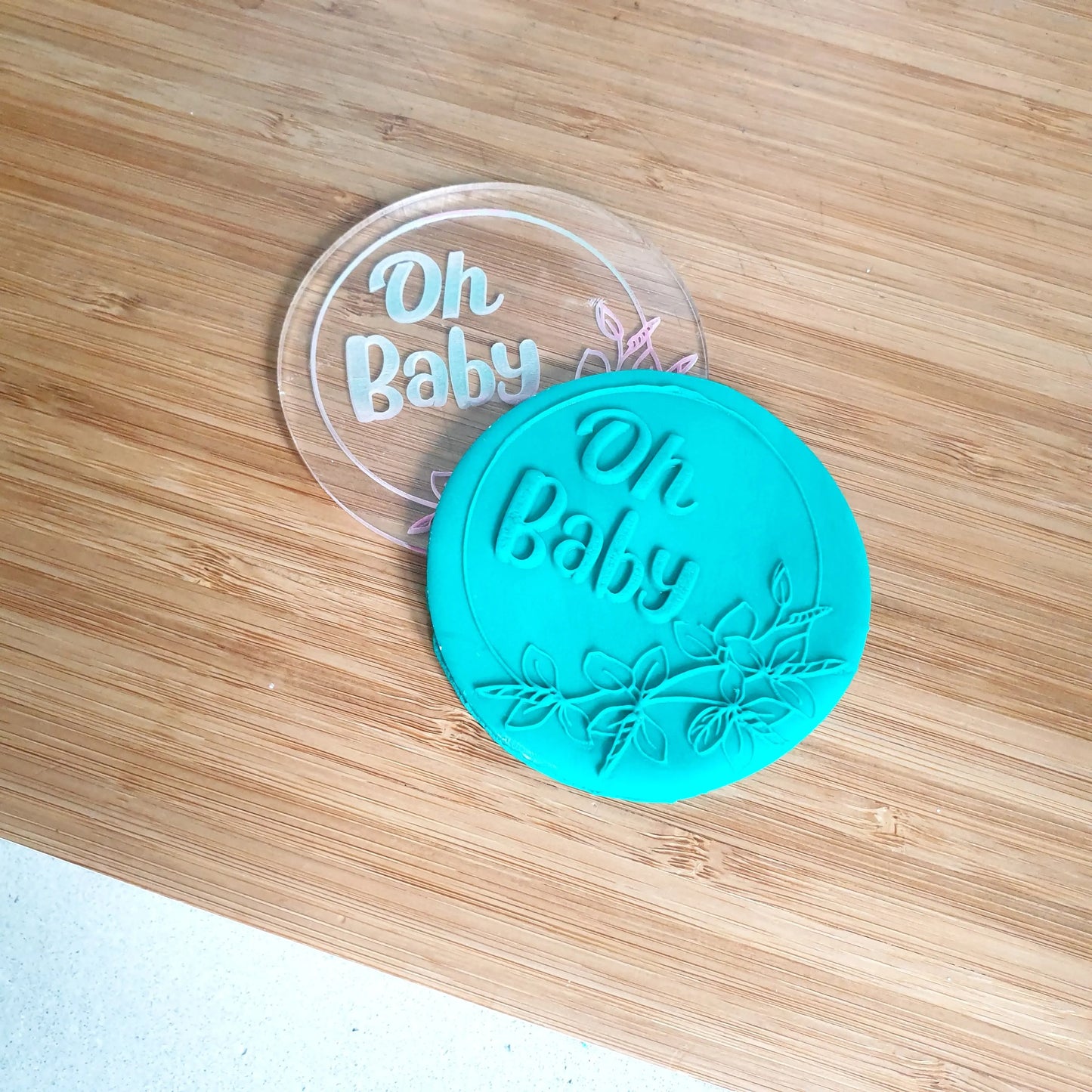 Oh Baby Fondant Debosser Floral Design 80mm | Baby Shower Cookie Stamp Evermore Gifts & Favours