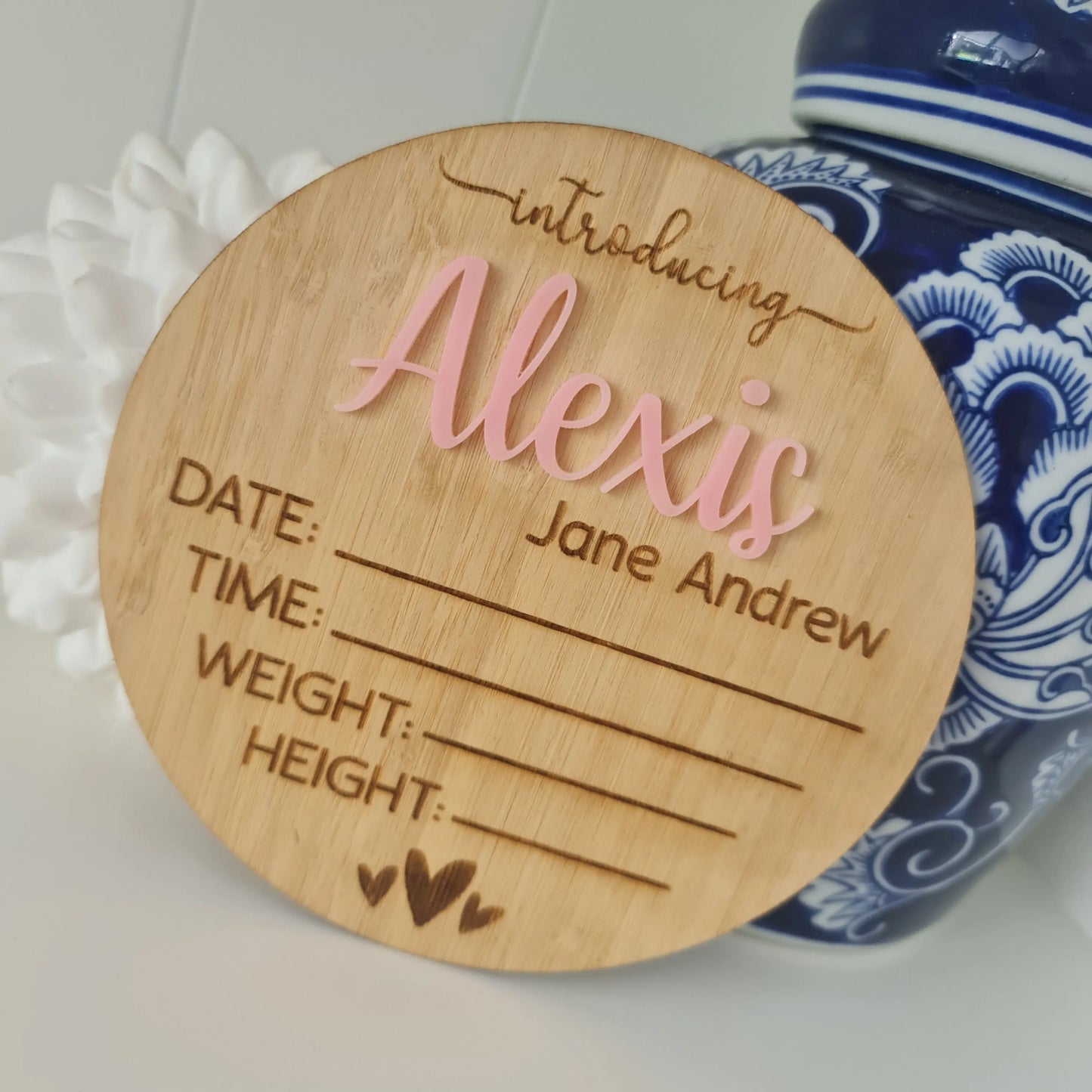 Personalised Baby Announcement Disc – Custom Name & Birth Details Evermore Gifts & Favours