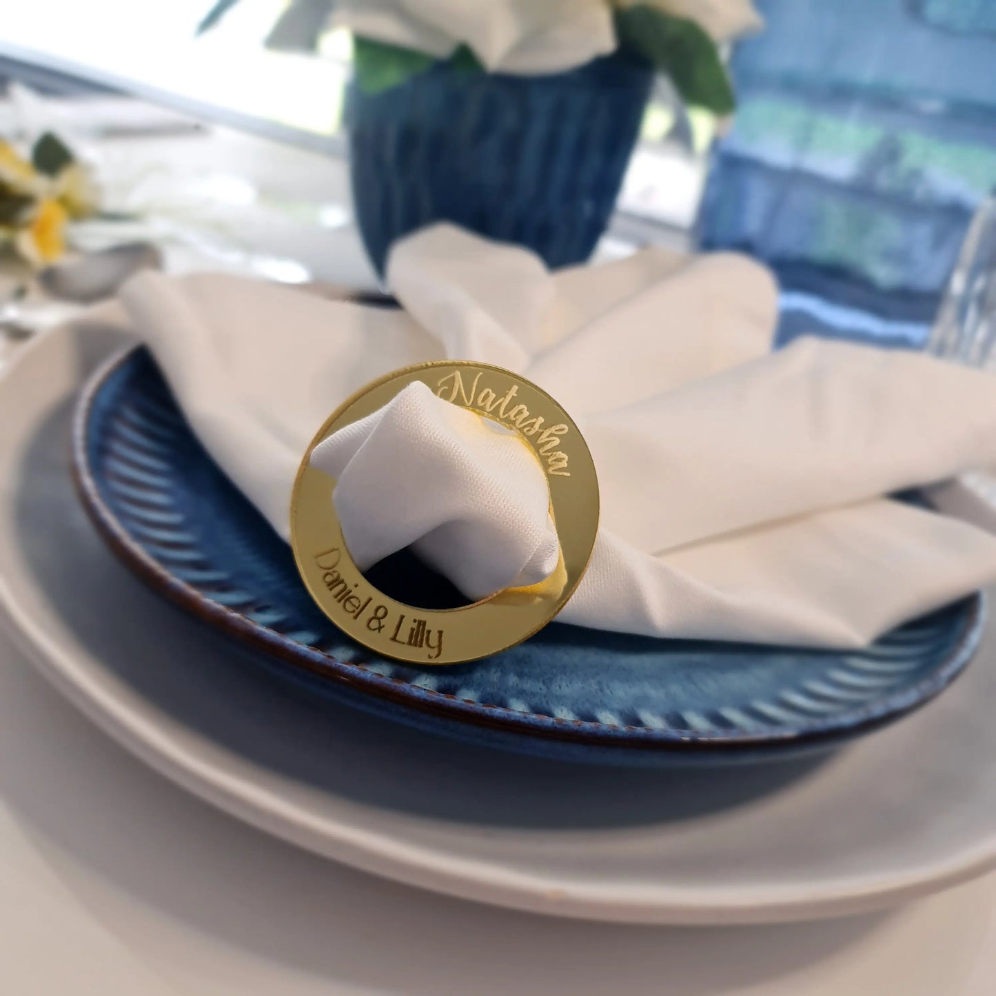 Personalised Wedding Napkin Holders – Custom Acrylic or Timber Name Rings Evermore Gifts & Favours