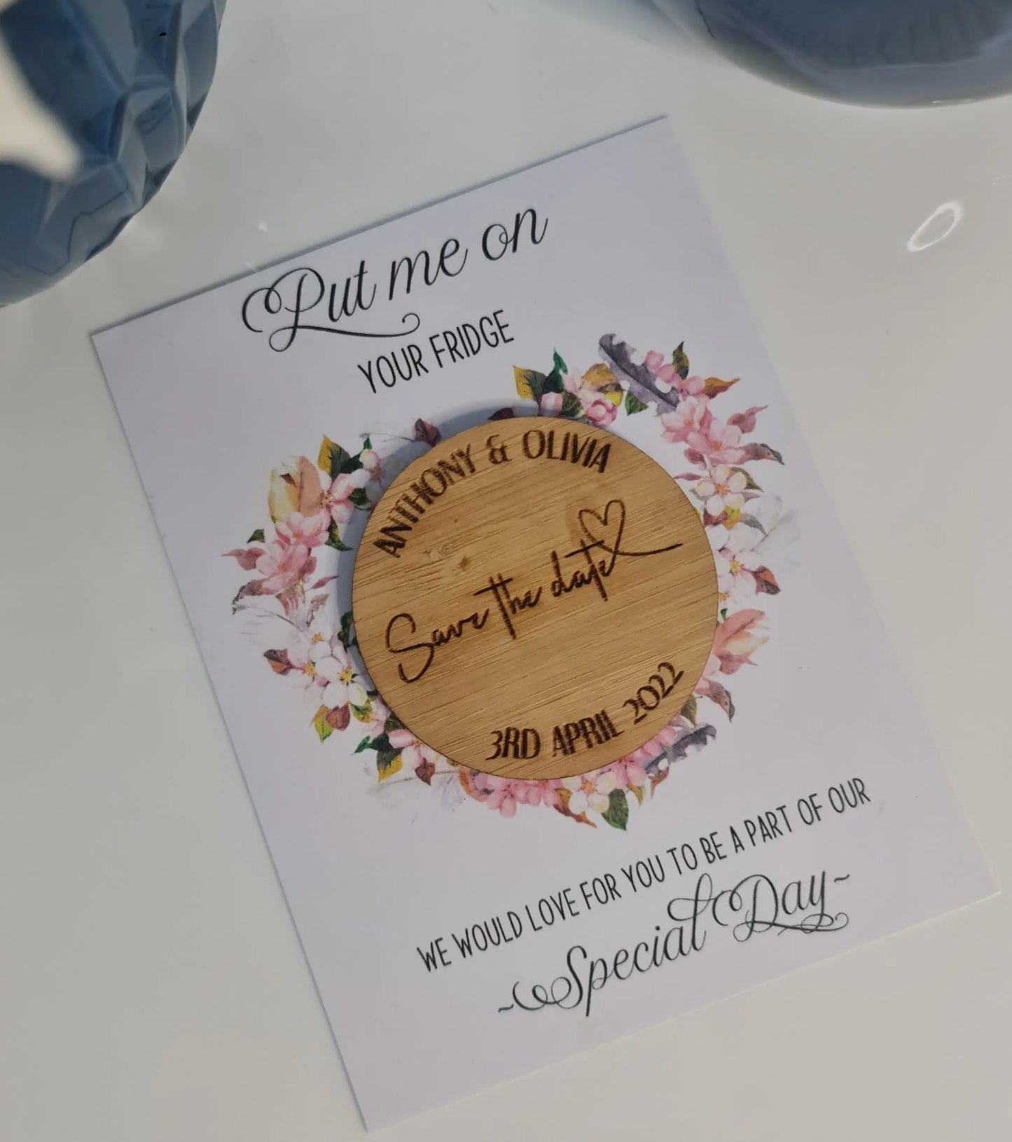 Timber Save the Date Disk – Custom Engraved Magnet Keepsake Evermore Gifts & Favours