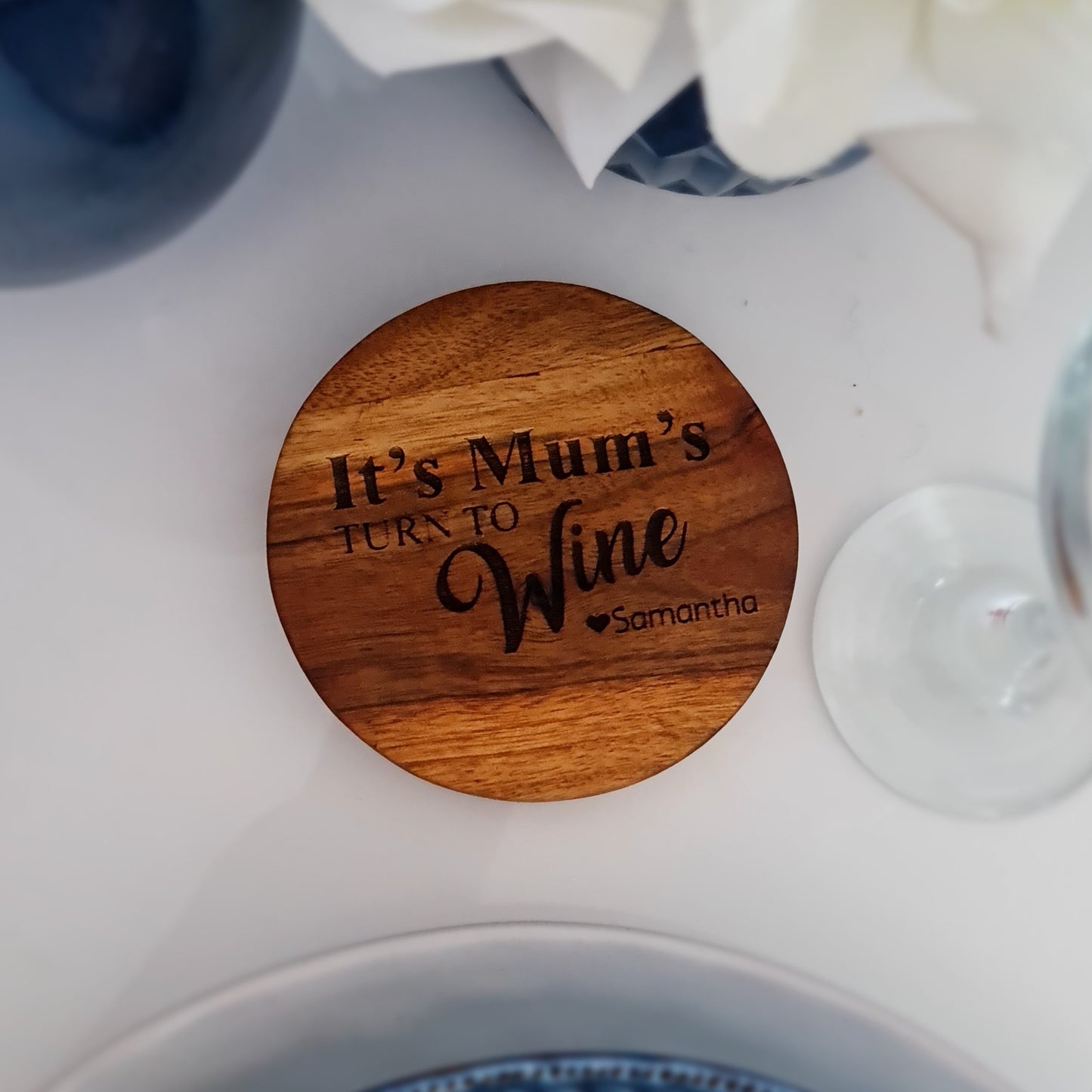 Personalised Acacia Wood Coaster – Custom Engraved Design
