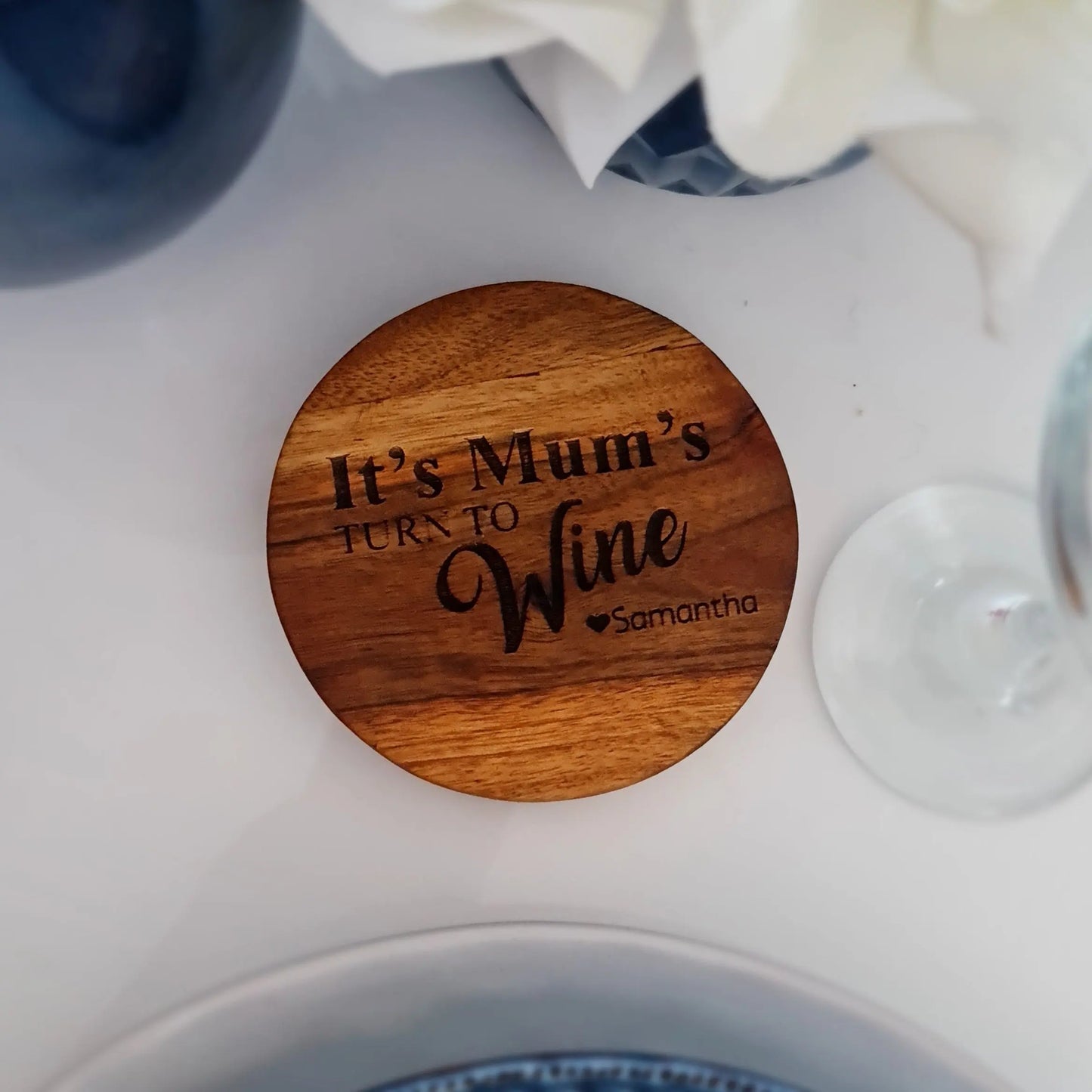 Personalised Acacia Wood Coaster – Custom Engraved Design Evermore Gifts & Favours