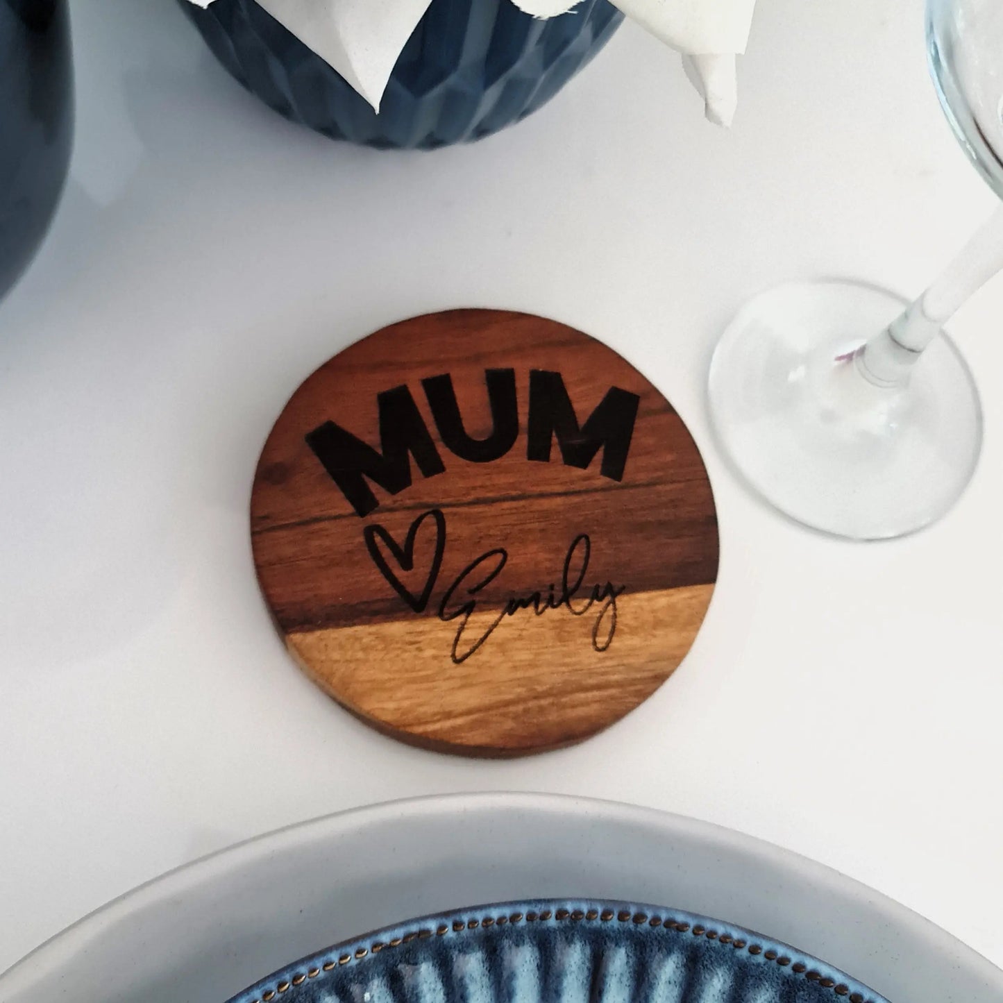 Personalised Acacia Wood Coaster – Custom Engraved Design Evermore Gifts & Favours
