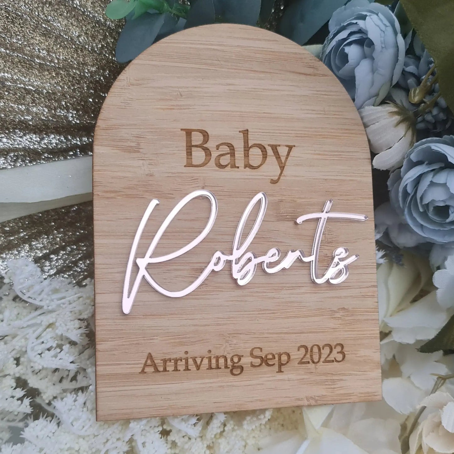 Arch Baby Announcement Plaque A6 Personalised | Acrylic Name Newborn Sign Evermore Gifts & Favours