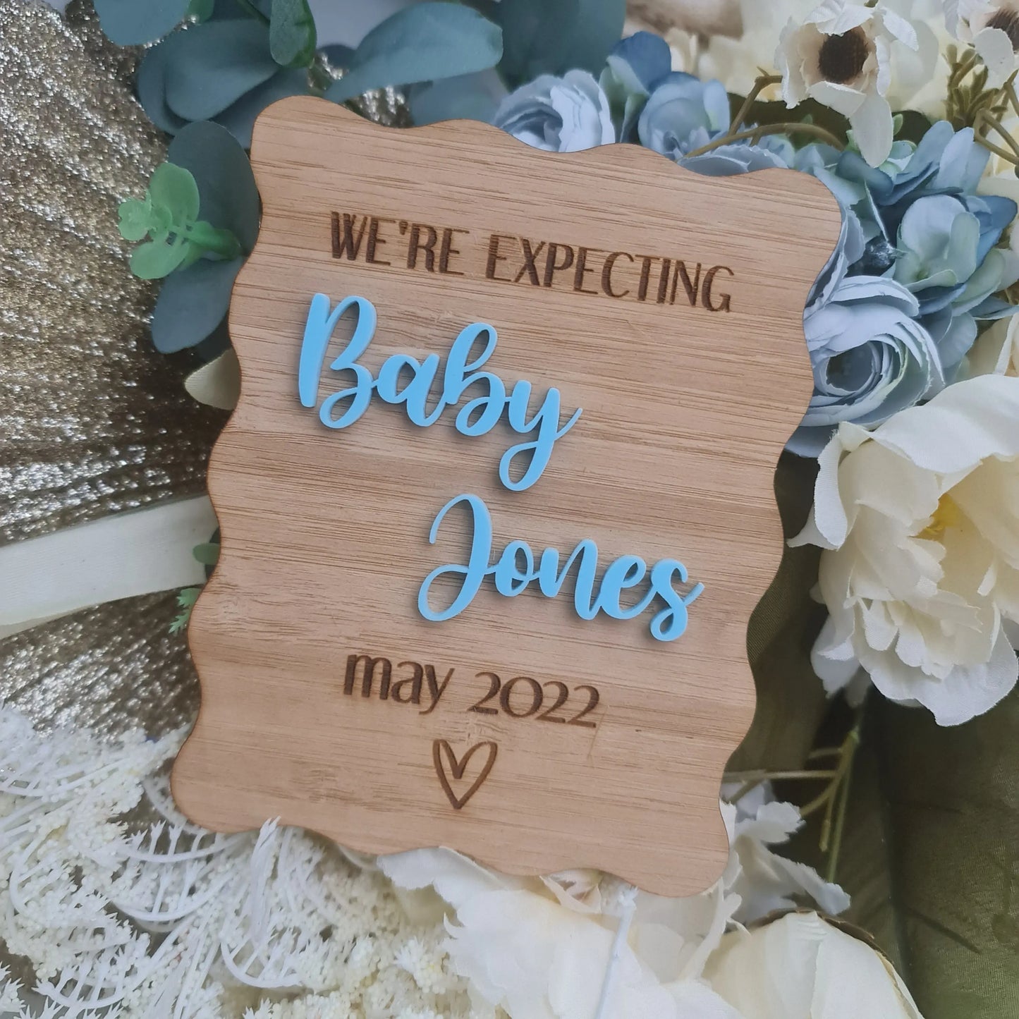 Wooden Baby Birth Announcement Sign – Personalised Name & Date Evermore Gifts & Favours