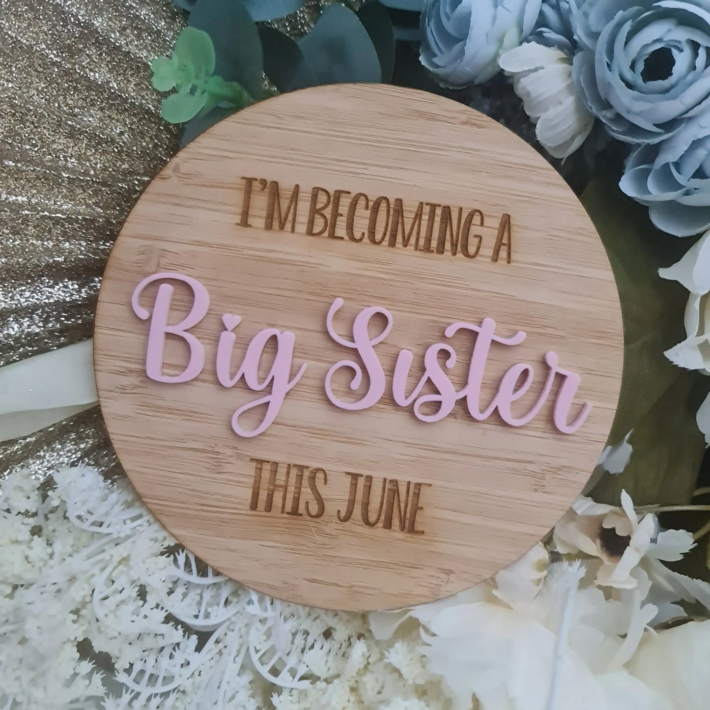 Pregnancy Reveal Sibling Plaque 15cm | Big Sister Brother Announcement Sign Evermore Gifts & Favours