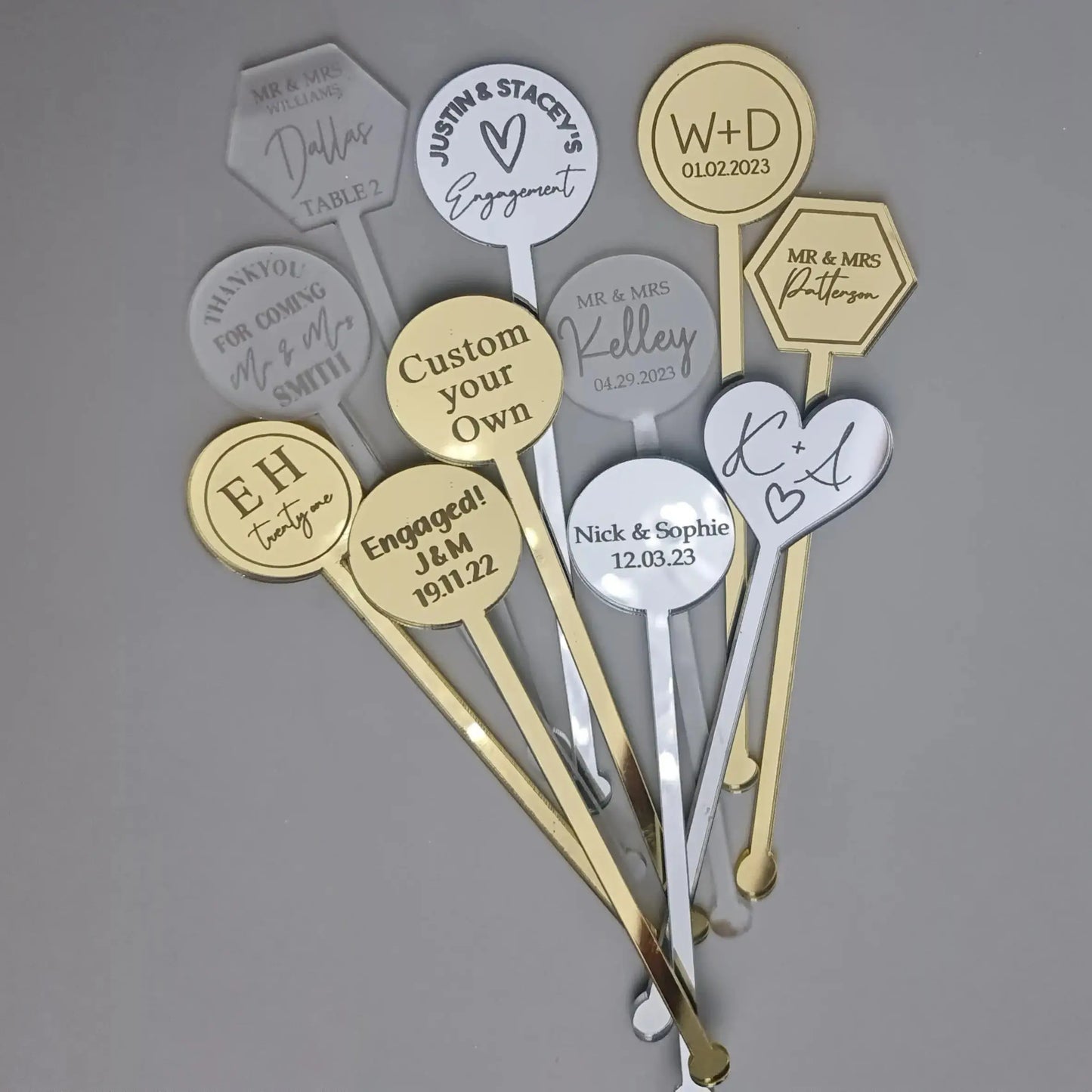 Engagement Party Drink Stirrers – Personalised Acrylic Stir Sticks Evermore Gifts & Favours