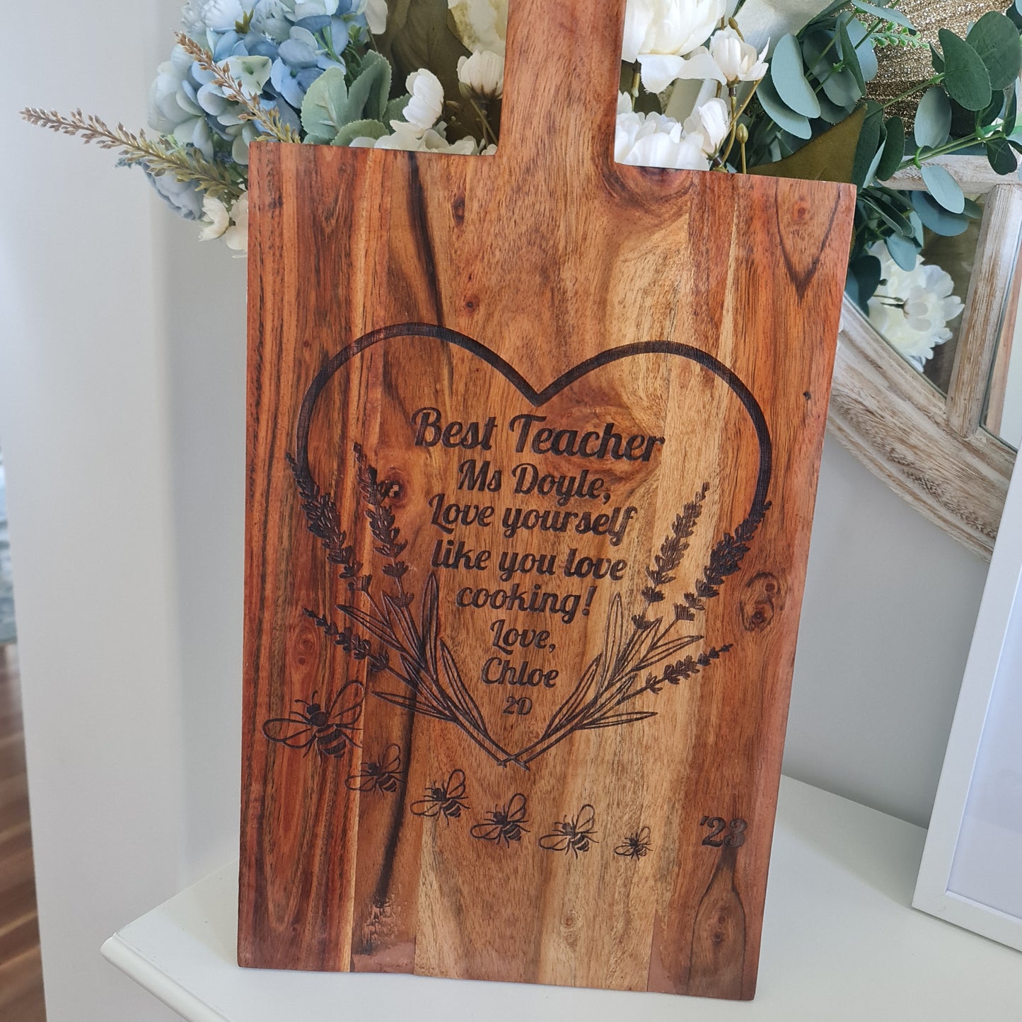 Custom Teacher Gift Serving Board – Engraved Wood Design