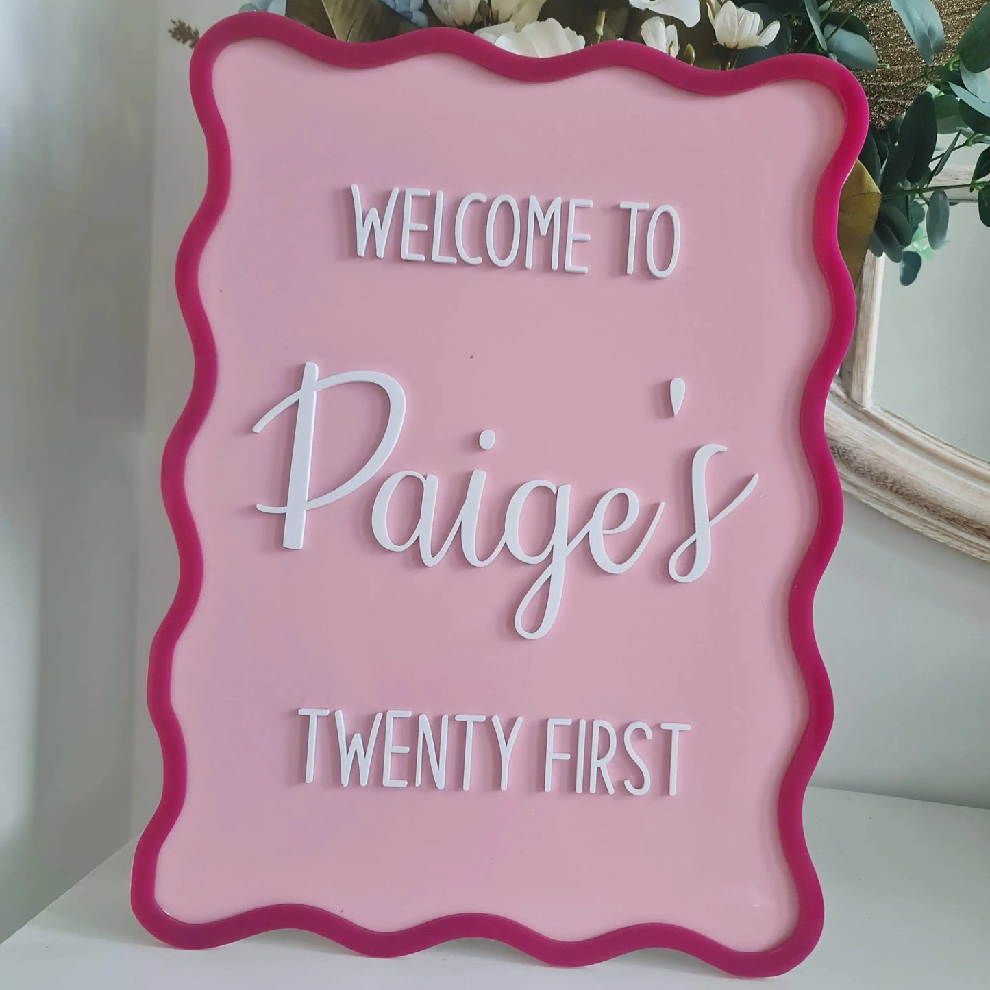 Double Layer Acrylic Birthday Sign Wave Design | Personalised Party Sign Evermore Gifts & Favours