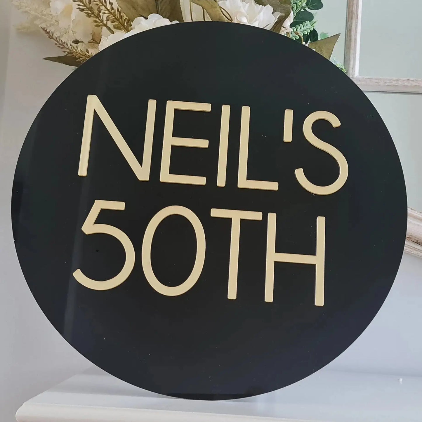 50th Birthday Round Sign – Stylish Personalised Event Decor Evermore Gifts & Favours