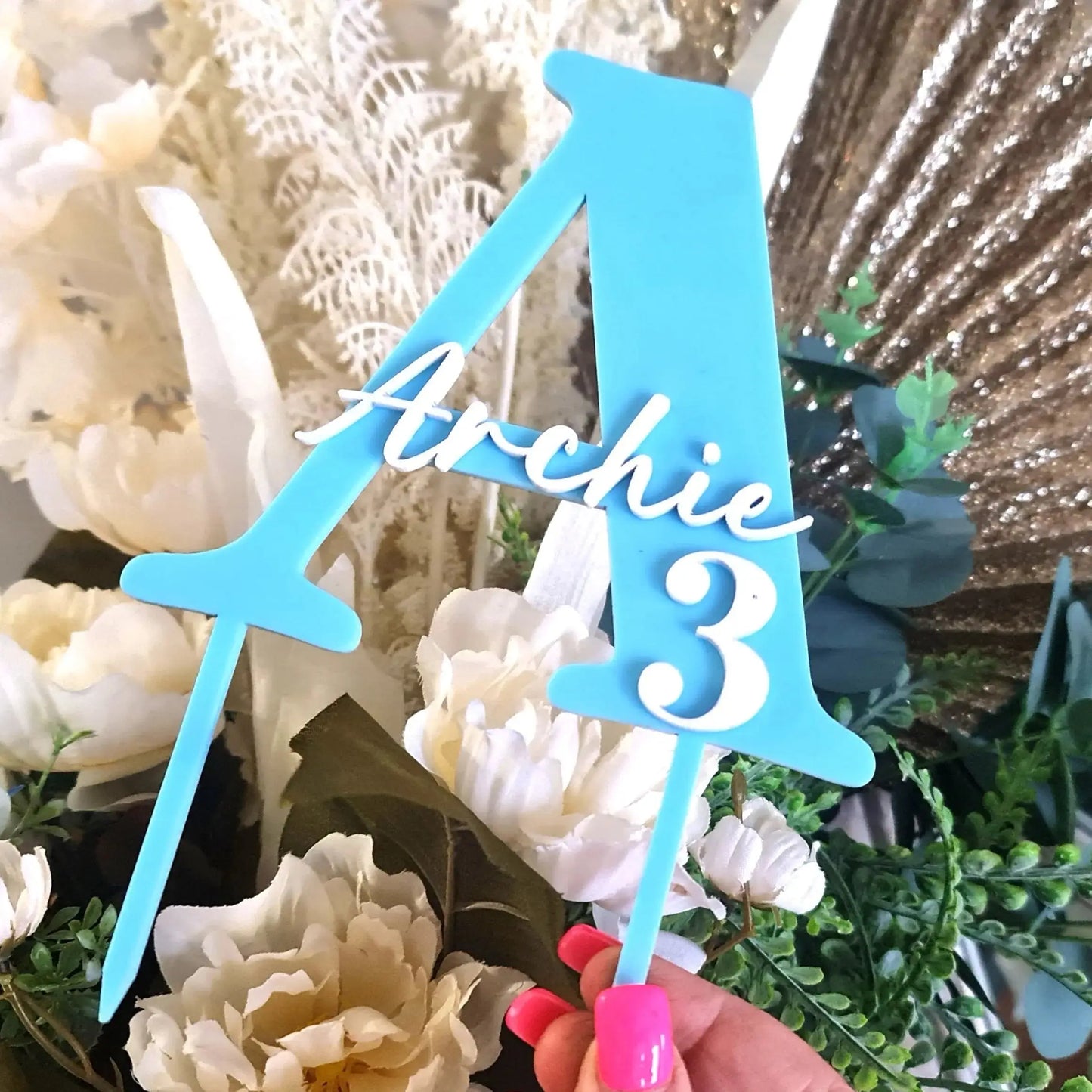 Three Birthday Cake Topper – Personalised Double Layer Design Evermore Gifts & Favours