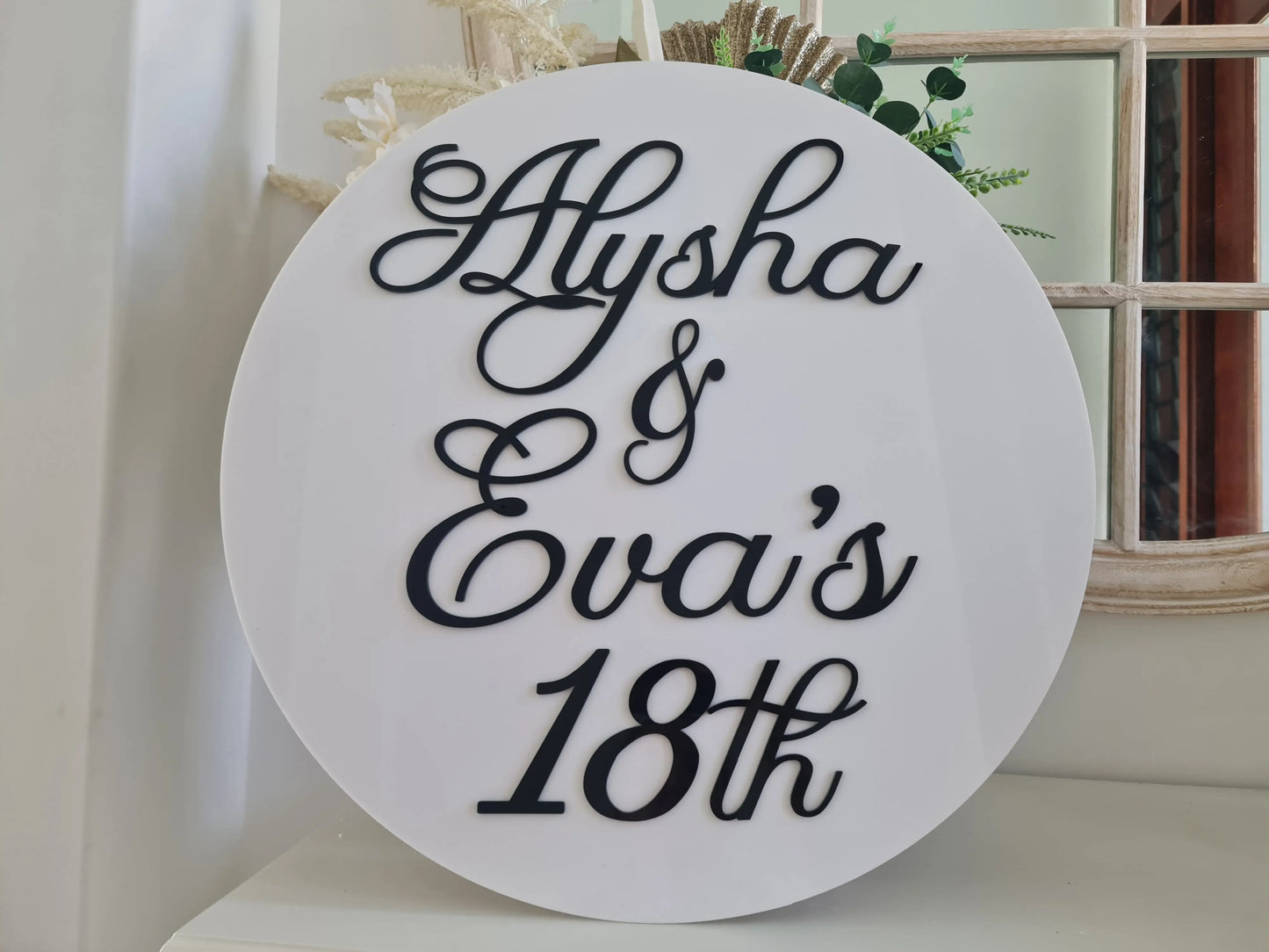 Happy Birthday Name Sign – Round Sign with Custom Fonts Evermore Gifts & Favours