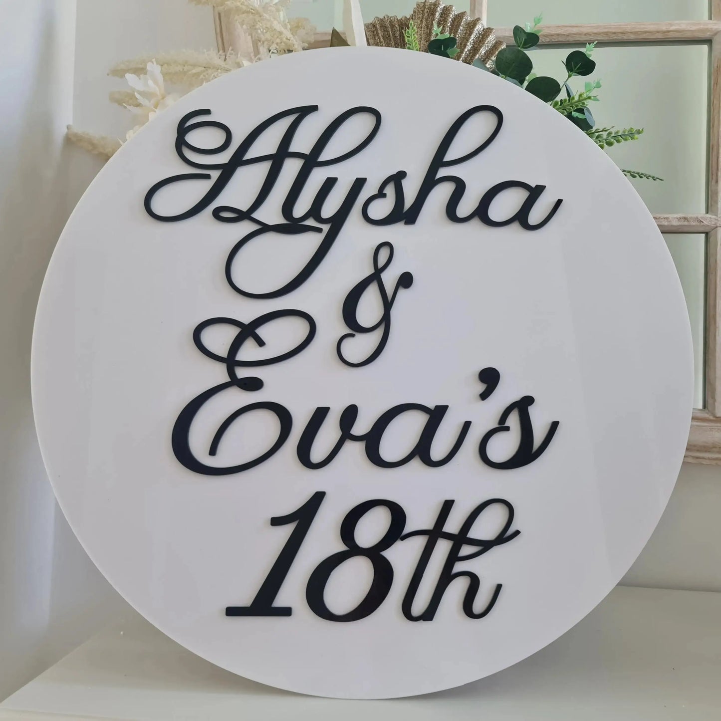 Happy Birthday Name Sign – Round Sign with Custom Fonts Evermore Gifts & Favours