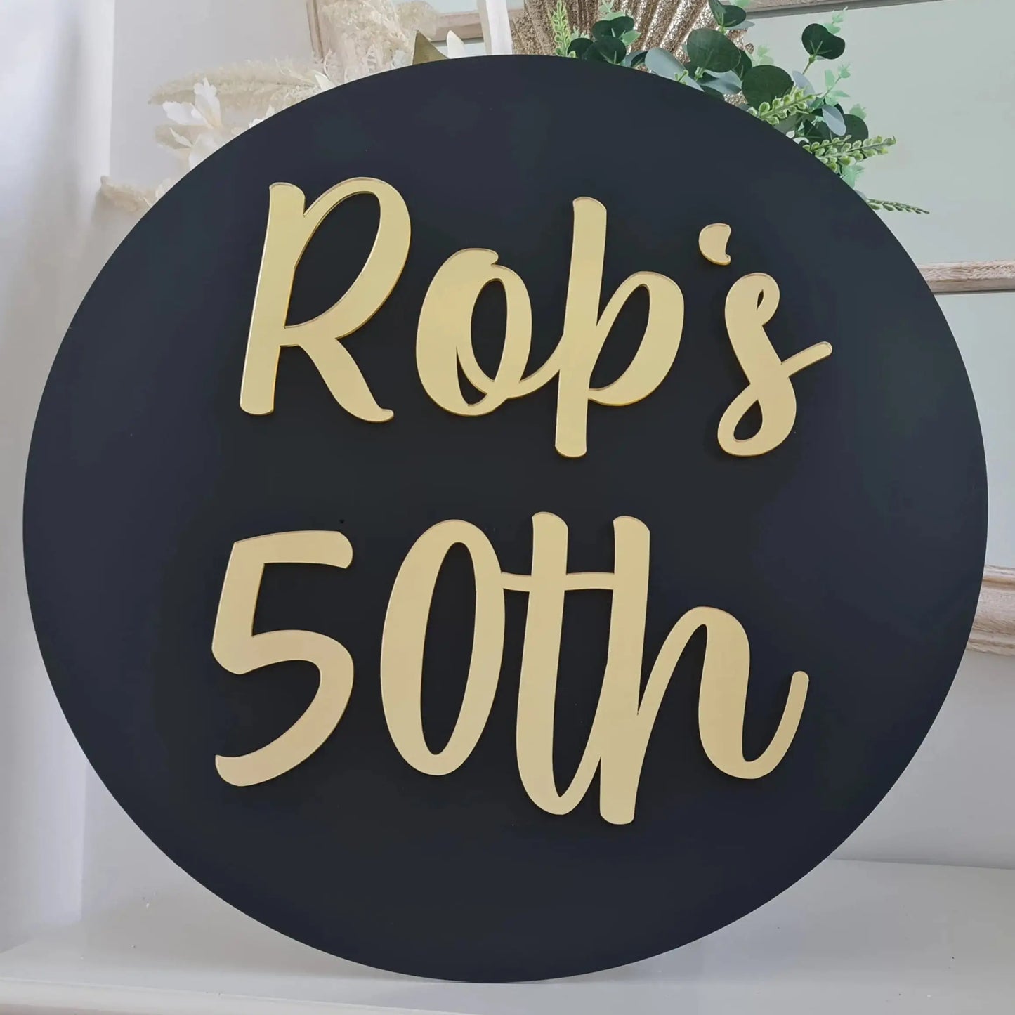 50th Round Birthday Cake Table Sign – Personalised Party Decor Evermore Gifts & Favours