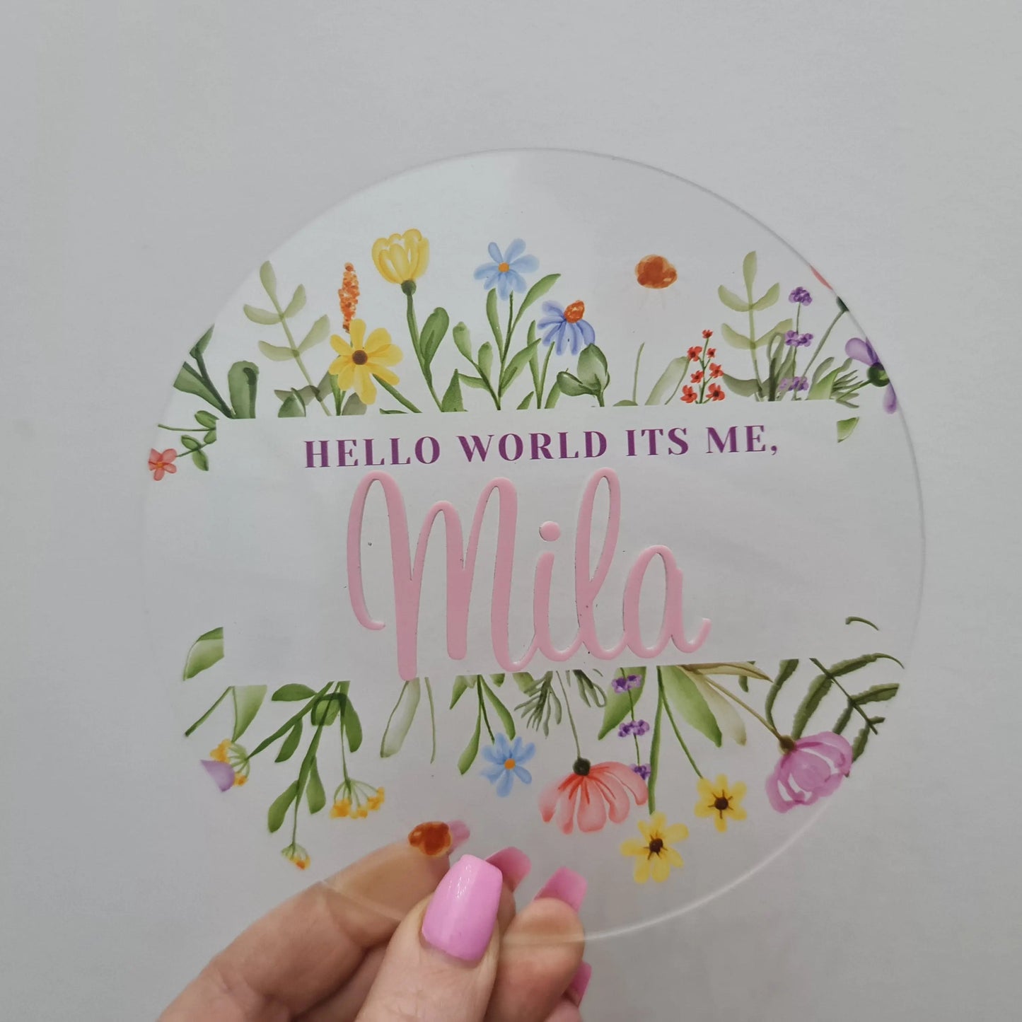 Floral Baby Announcement Plaque 15cm | Colour Printed Newborn Sign Evermore Gifts & Favours