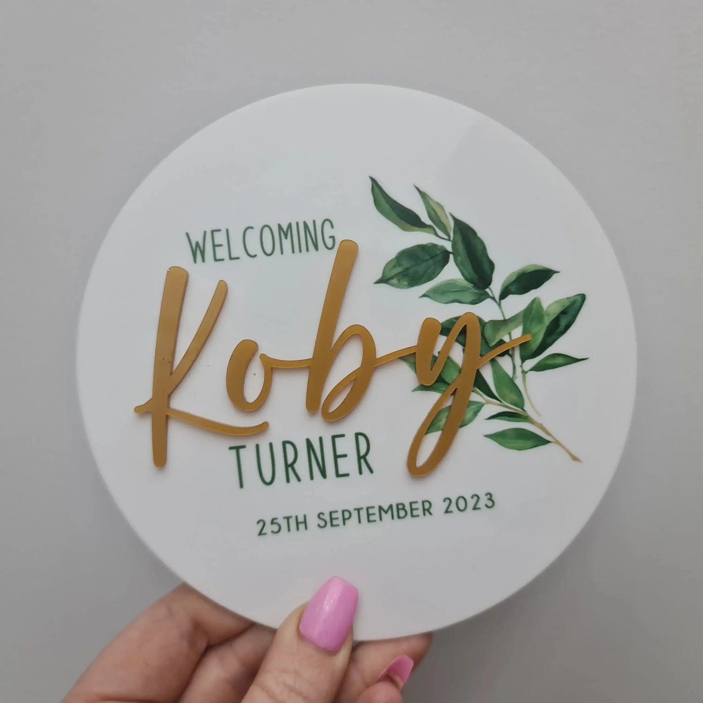 Colour Printed Baby Announcement Plaque 15cm | Personalised Birth Keepsake Sign Evermore Gifts & Favours