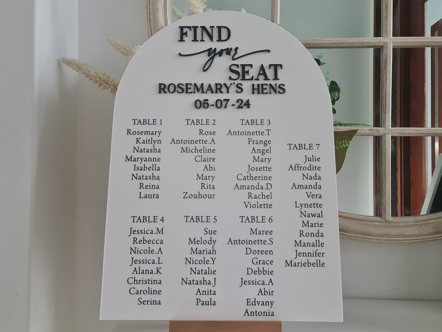 Wedding Seating Chart Front side A1 arch shape
