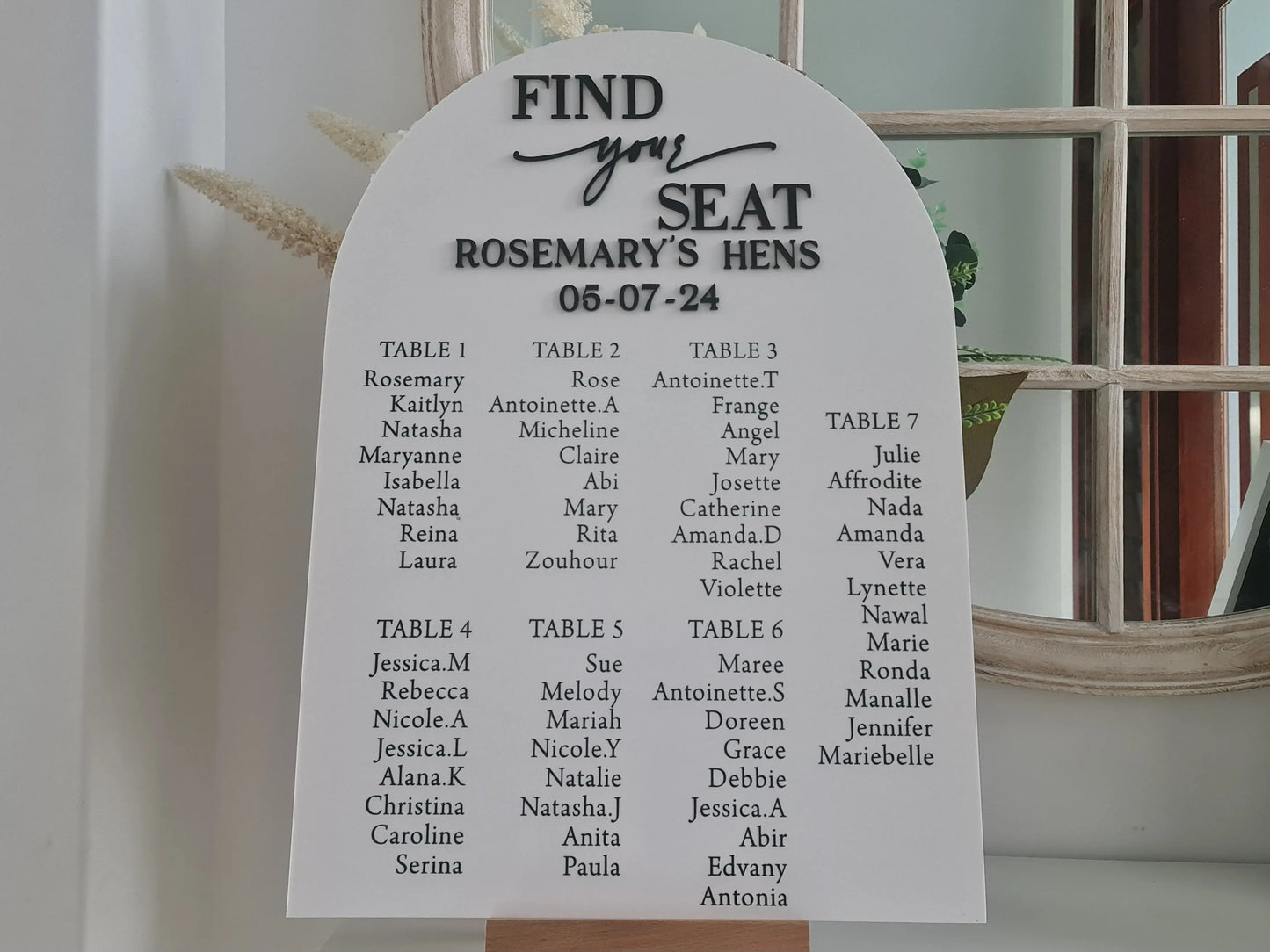 Wedding Seating Chart Front side A1 arch shape