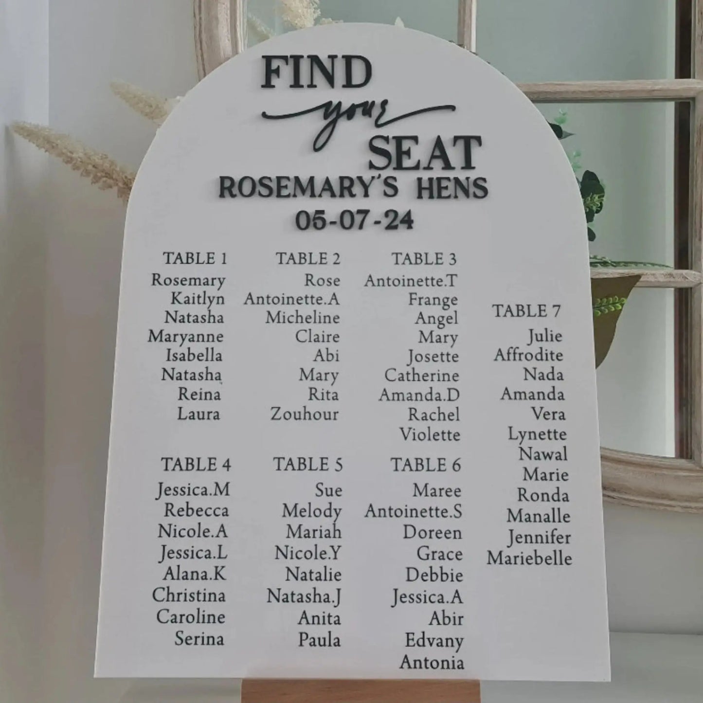 Wedding Seating Chart Front side A1 arch shape