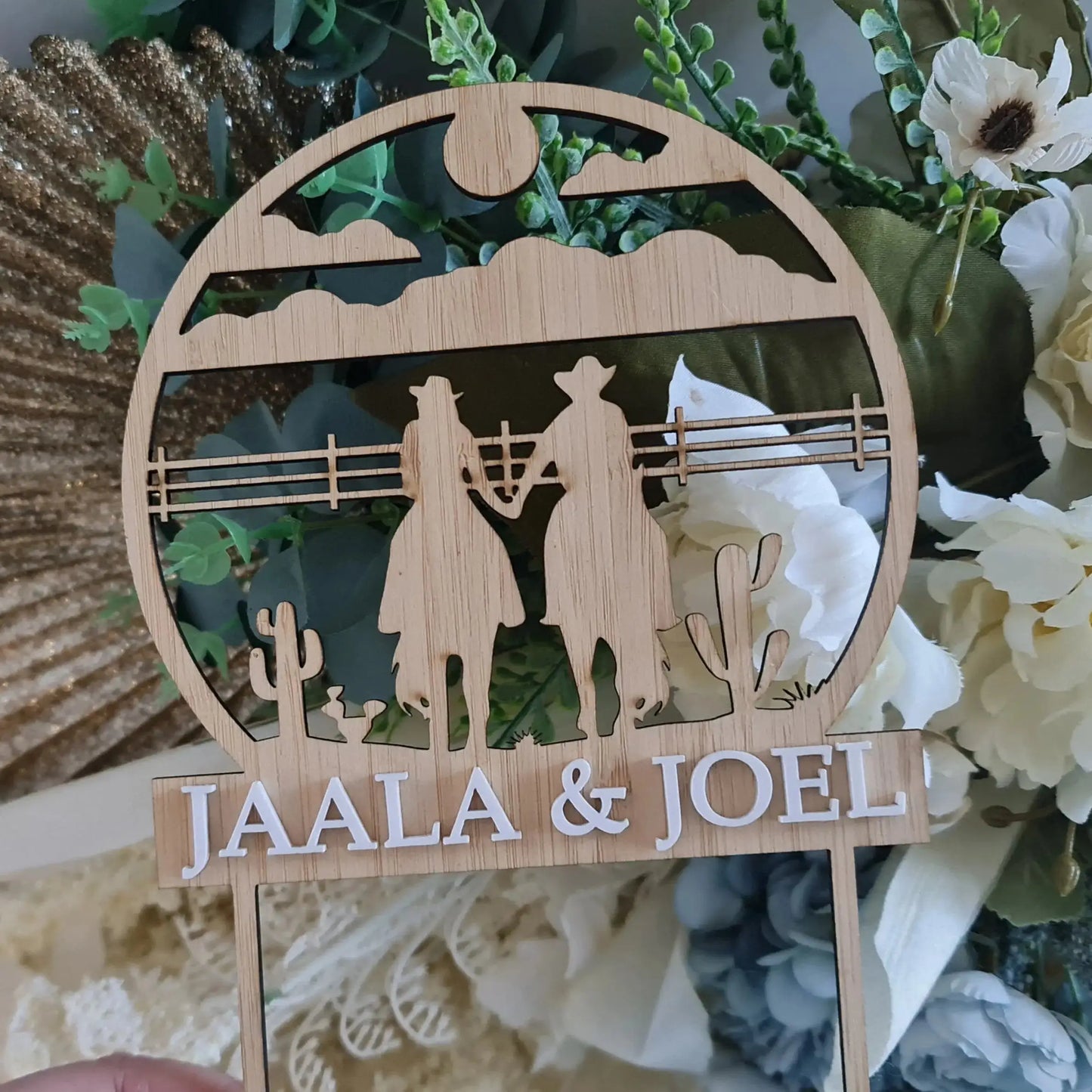Cowboy Cowgirl Cake Topper | Western Acrylic Wedding Decor Evermore Gifts & Favours