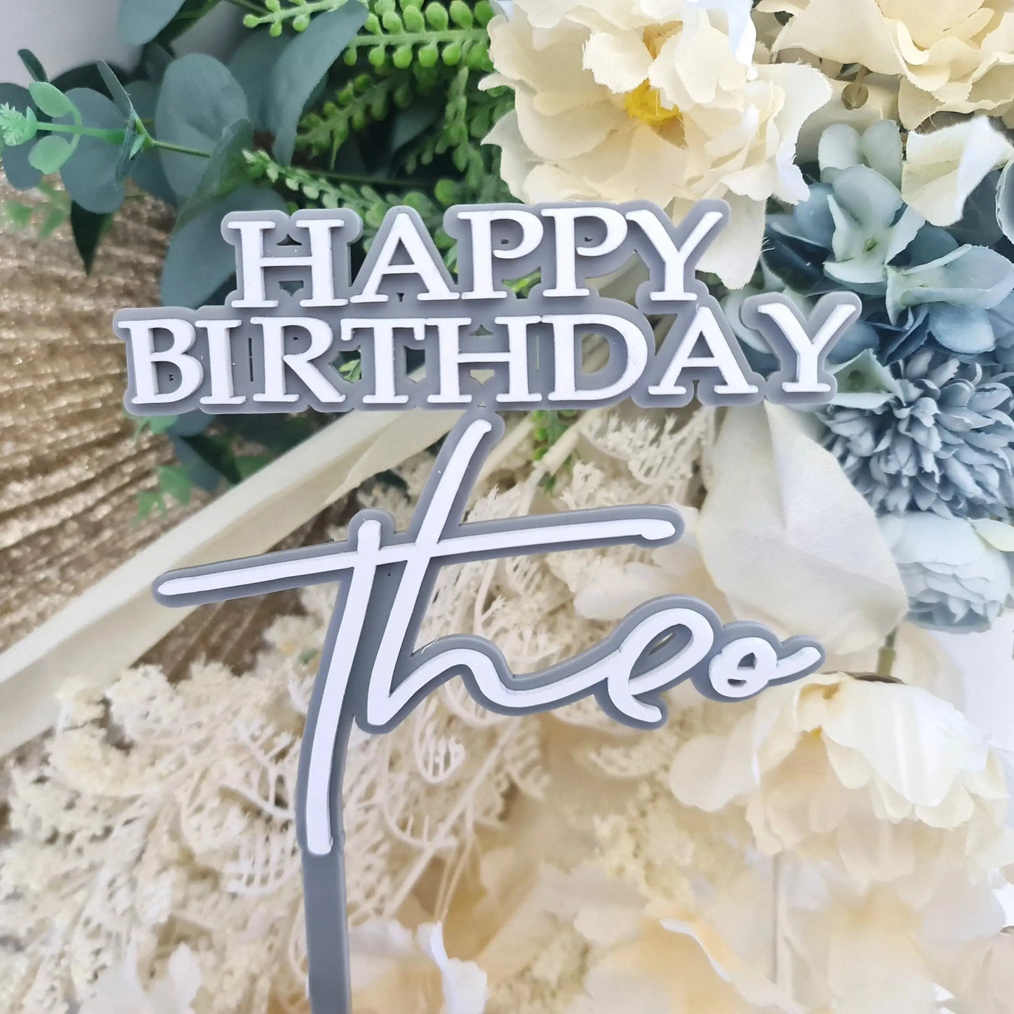 Name & Age Cake Topper – Double Layer Acrylic in Your Colours Evermore Gifts & Favours