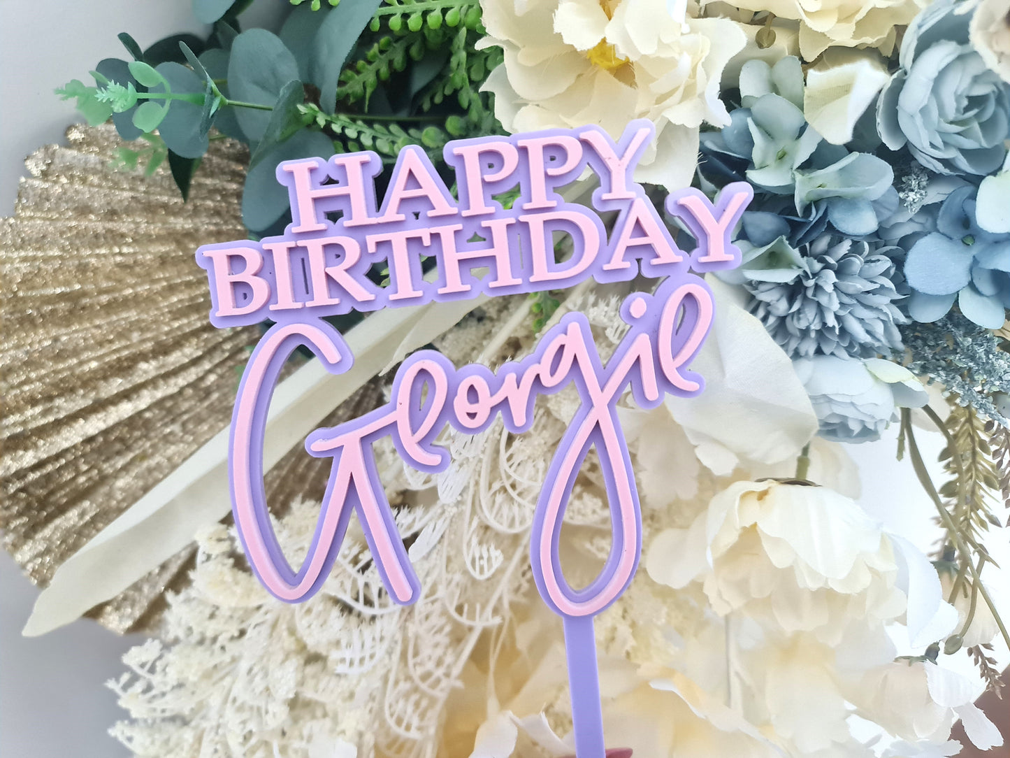 Double Layer Happy Birthday Cake Topper – Custom Colours & Fonts