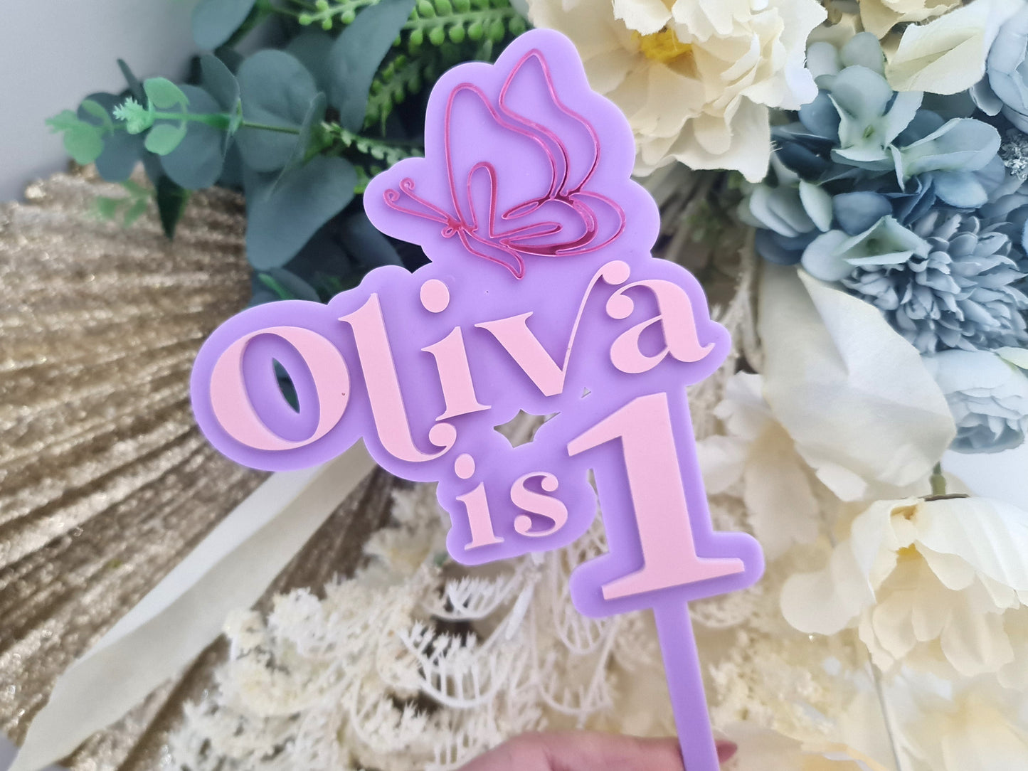 Butterfly Birthday Cake Topper – Elegant Double Layer Design