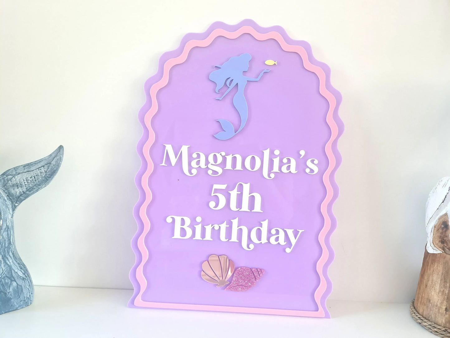 Mermaid Birthday Sign – Personalised Acrylic or Timber Sign for Under the Sea Party Theme Evermore Gifts & Favours