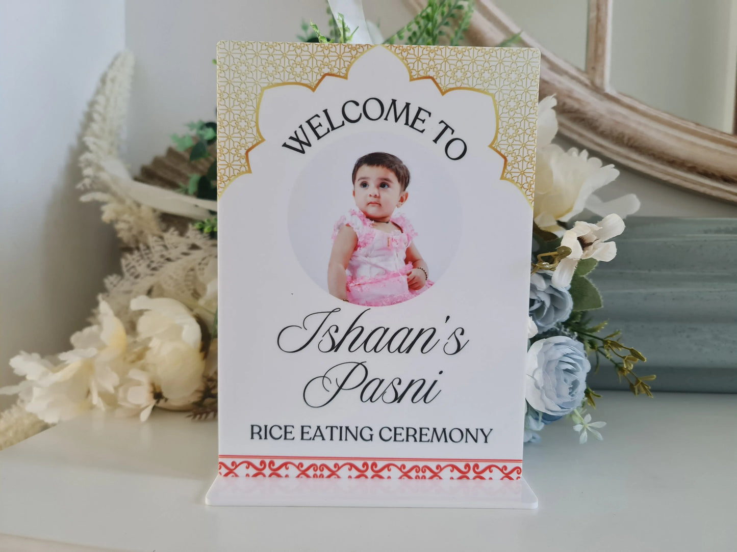 Printed Pasni Welcome Sign – Personalised UV Printed Acrylic or Timber Sign for Baby’s Rice Feeding Ceremony Evermore Gifts & Favours