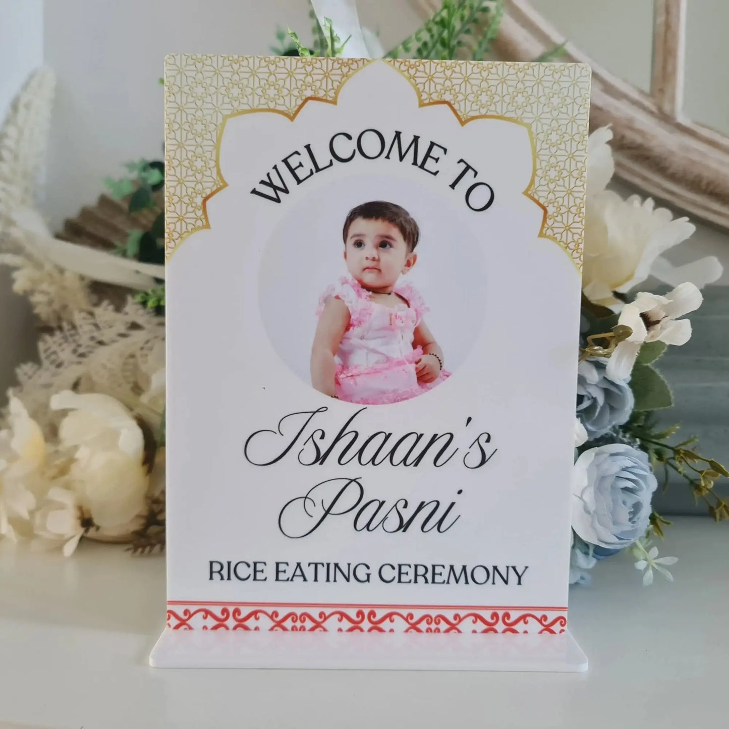 Printed Pasni Welcome Sign – Personalised UV Printed Acrylic or Timber Sign for Baby’s Rice Feeding Ceremony Evermore Gifts & Favours