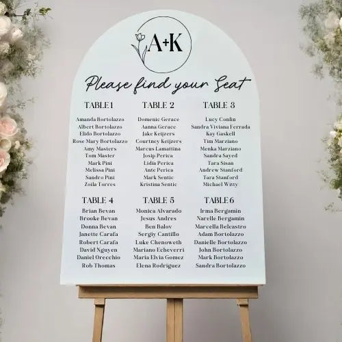 Elegant Table Seating Chart – Acrylic Wedding Sign with Personal Details Evermoregifts
