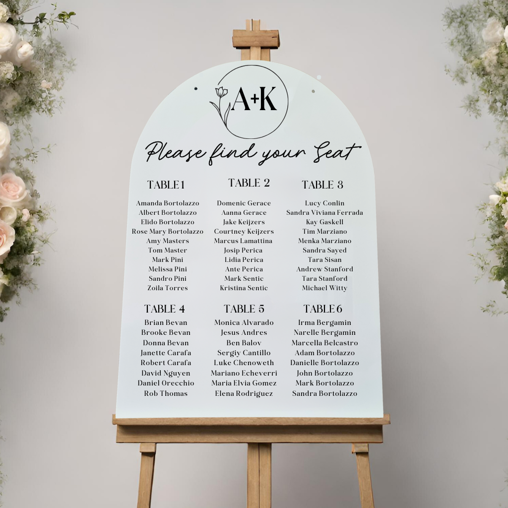 Elegant Table Seating Chart – Acrylic Wedding Sign with Personal Details