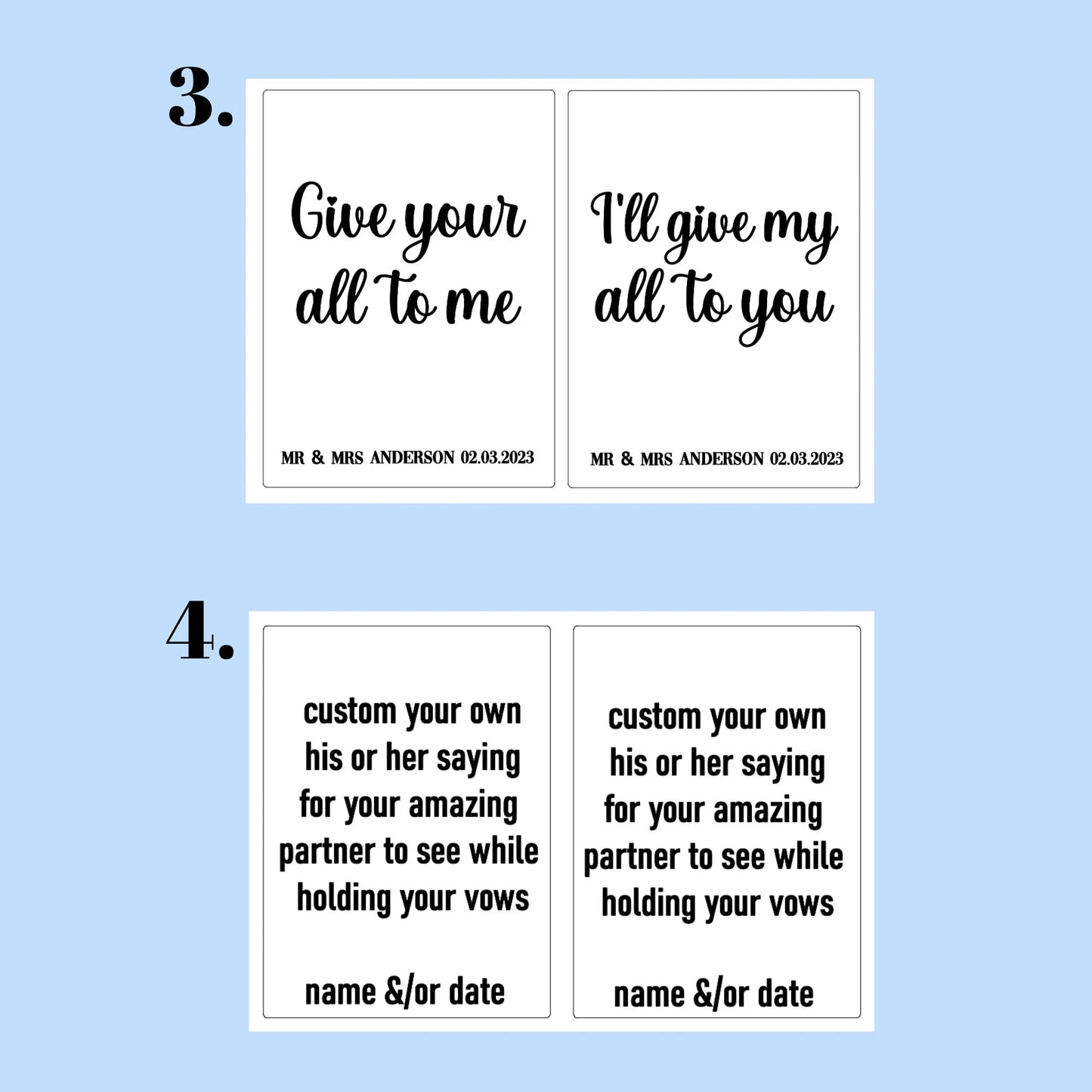 Wedding Vow Card Covers – Custom Names, Dates & Colours