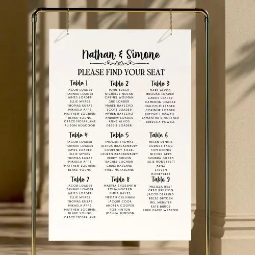 Wedding Seating Chart – Custom Fonts and Colours Evermoregifts
