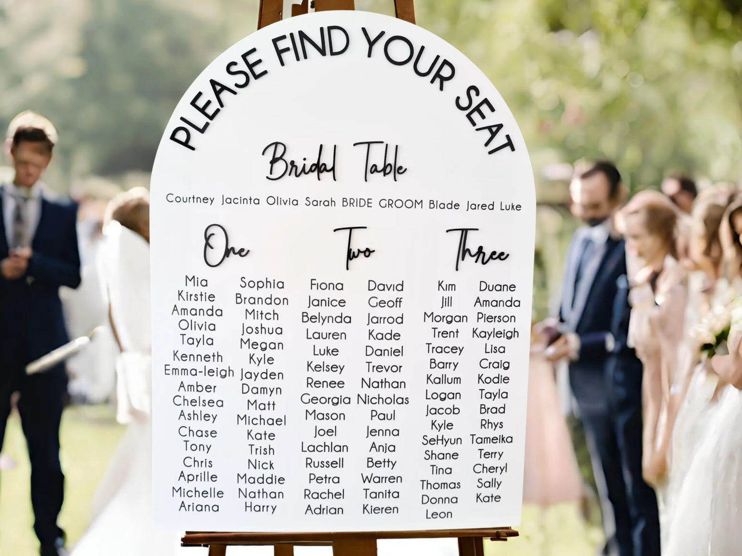 white arch seating chart front on.