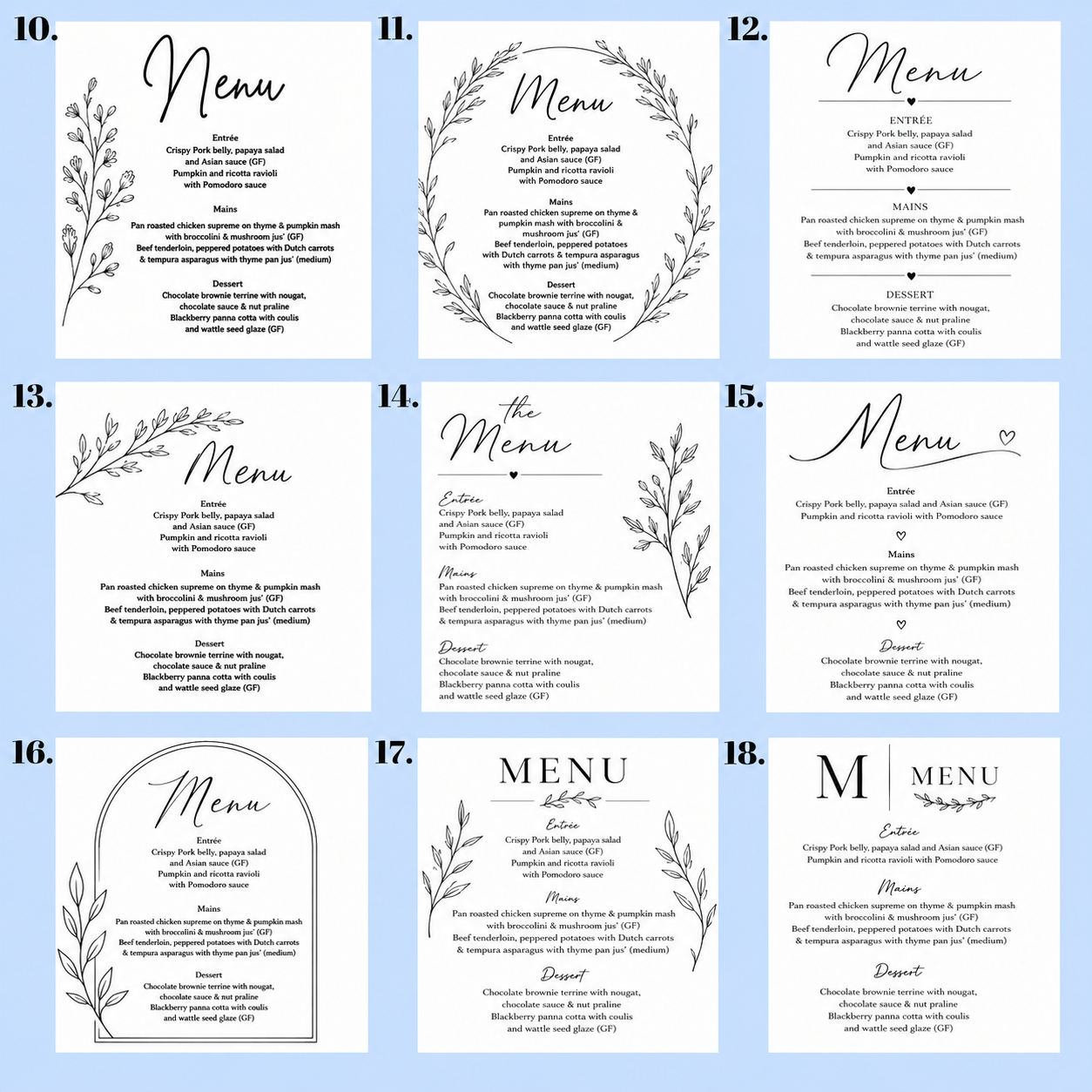 Custom Wedding Menu – UV Printed Acrylic with Your Food & Drink Selections