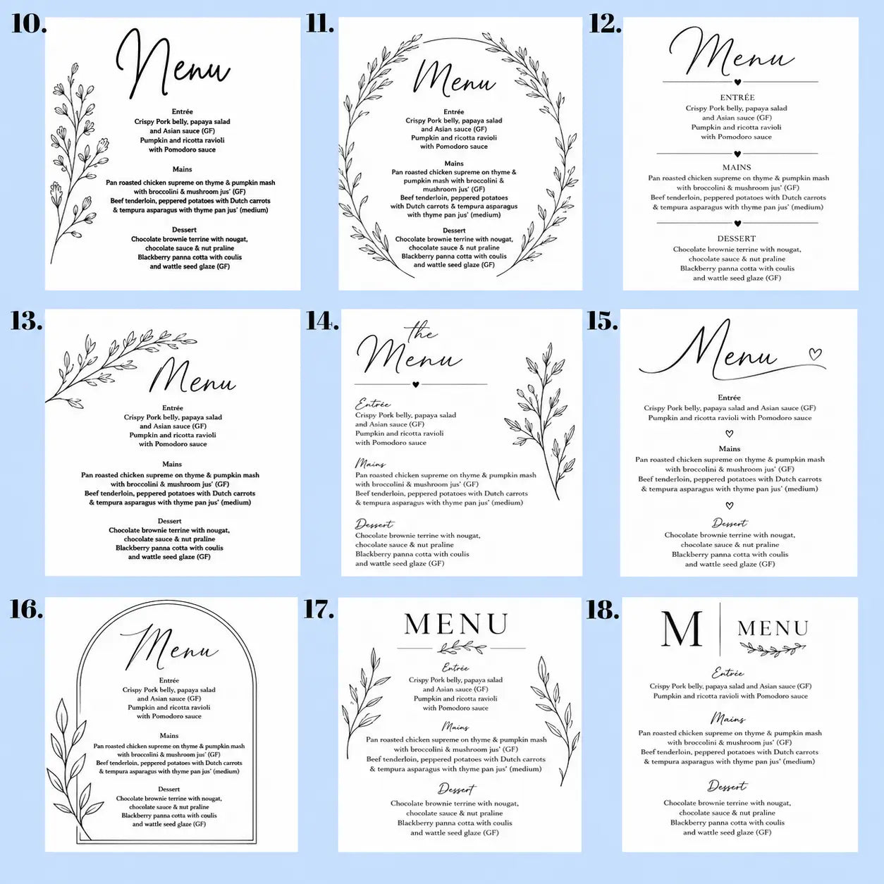Custom Wedding Menu – UV Printed Acrylic with Your Food & Drink Selections