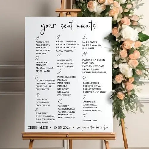 Personalised Reception Seating Plan – Stylish Acrylic Board Evermoregifts