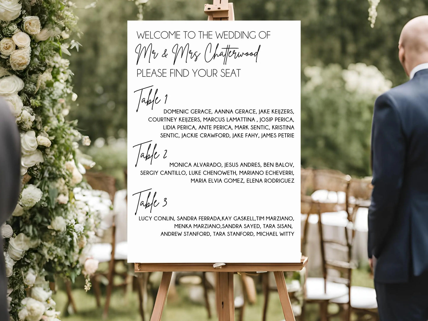 rectangle wedding seating chart front