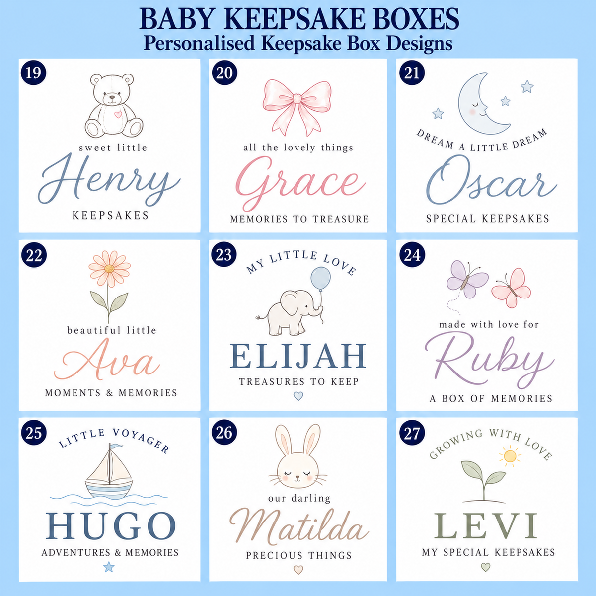 Baby keepsake box designs 19–27
