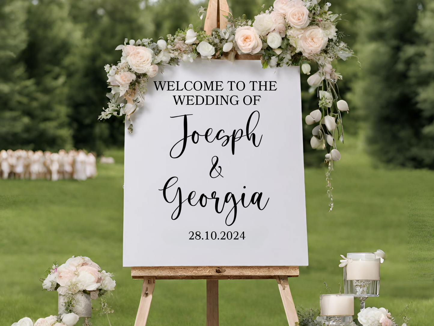Acrylic Welcome to Our Wedding Sign – Personalised with Names & Date