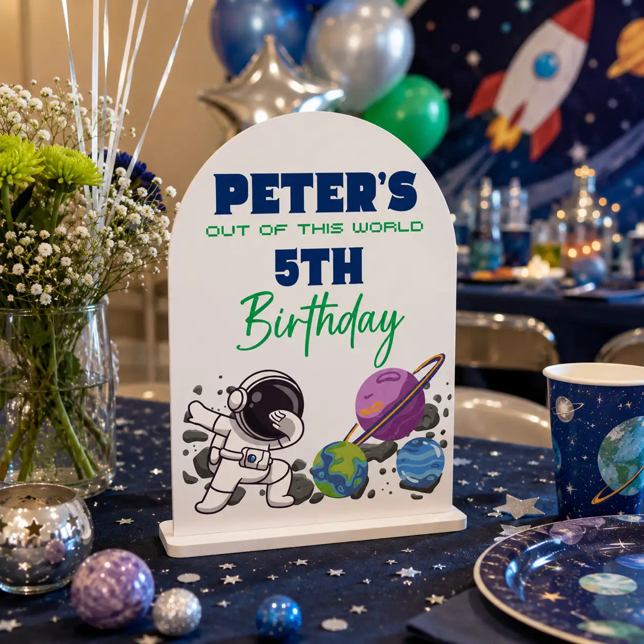 Kids Birthday Sign Space Theme Personalised | Custom Party Sign Acrylic