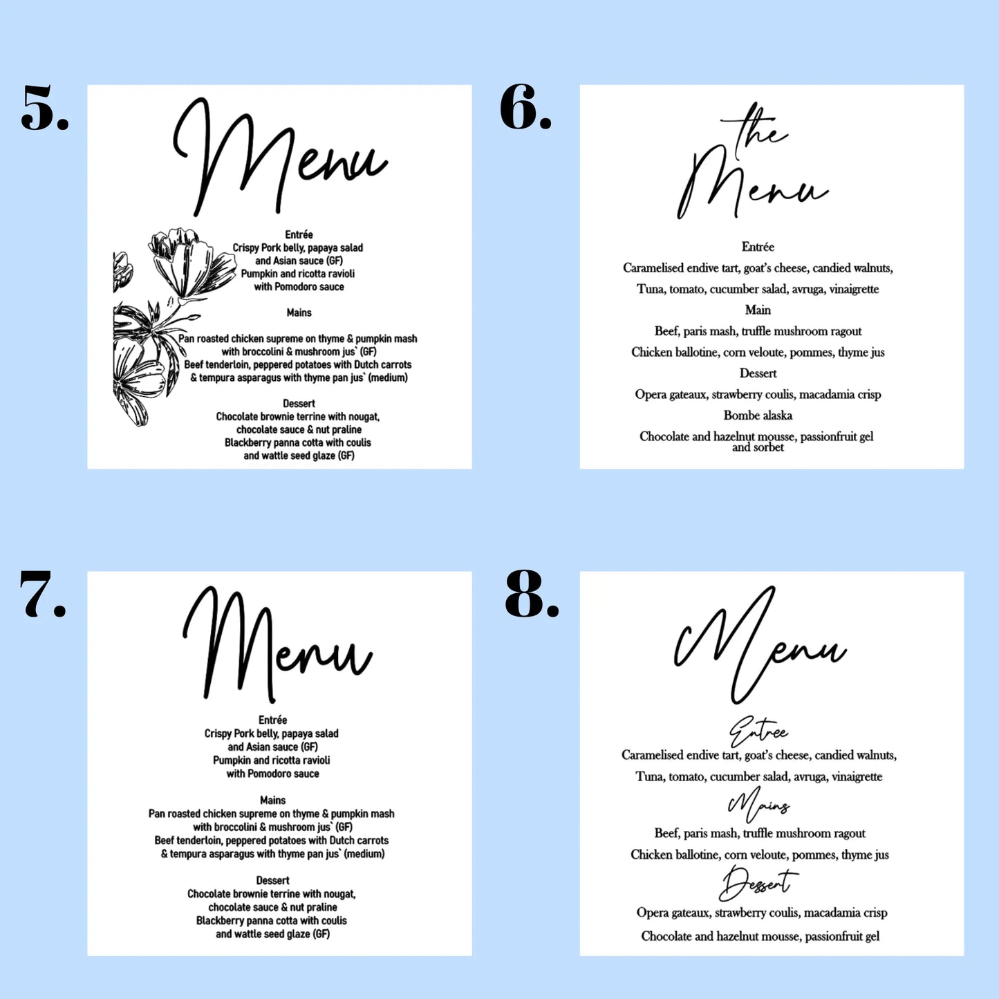 Modern Acrylic Wedding Menu – Custom Fonts and Layout Options Evermore Gifts & Favours