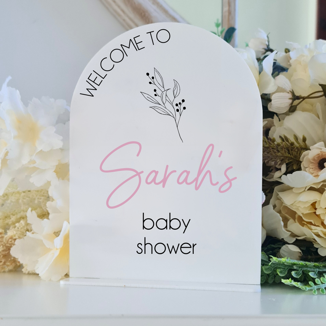 Custom Baby Shower Arch Sign – Acrylic or Timber with Printed Text