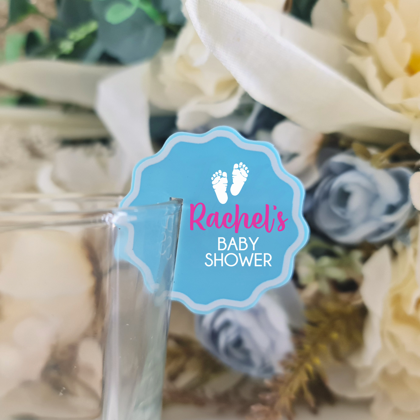 Custom Baby Shower Drink Covers – Full Colour Printed Acrylic Toppers